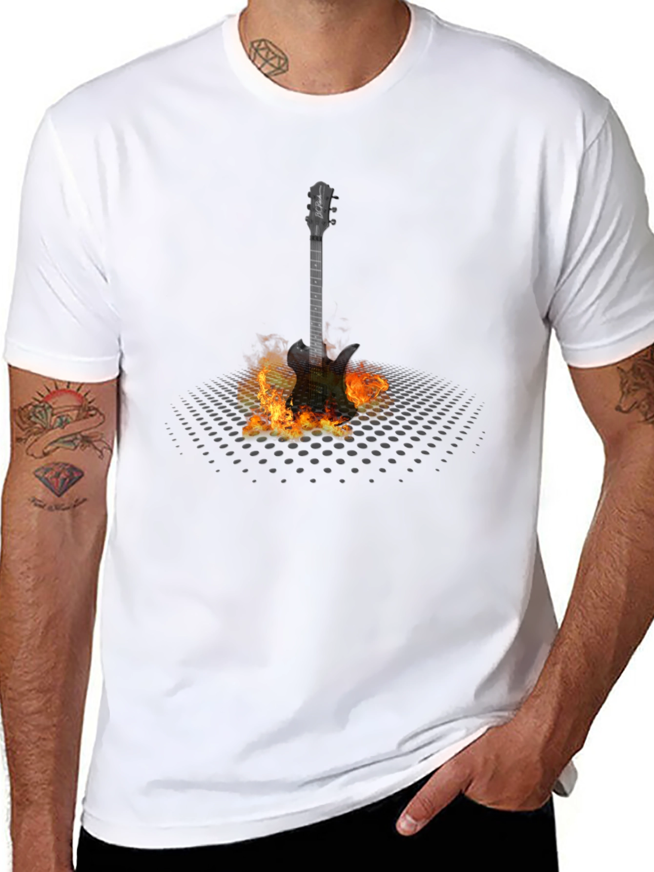 Flaming Guitar Graphic T-Shirt - Rock Music Tee