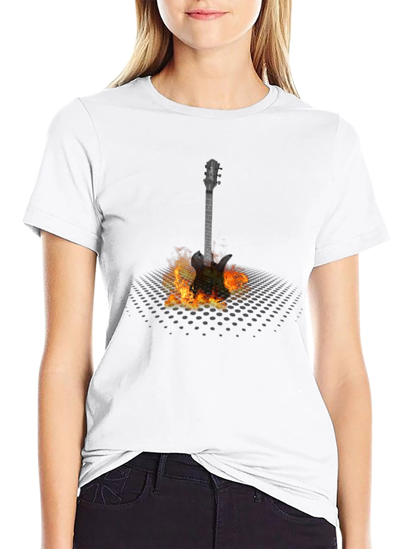 Flaming Guitar Graphic T-Shirt - Rock Music Tee