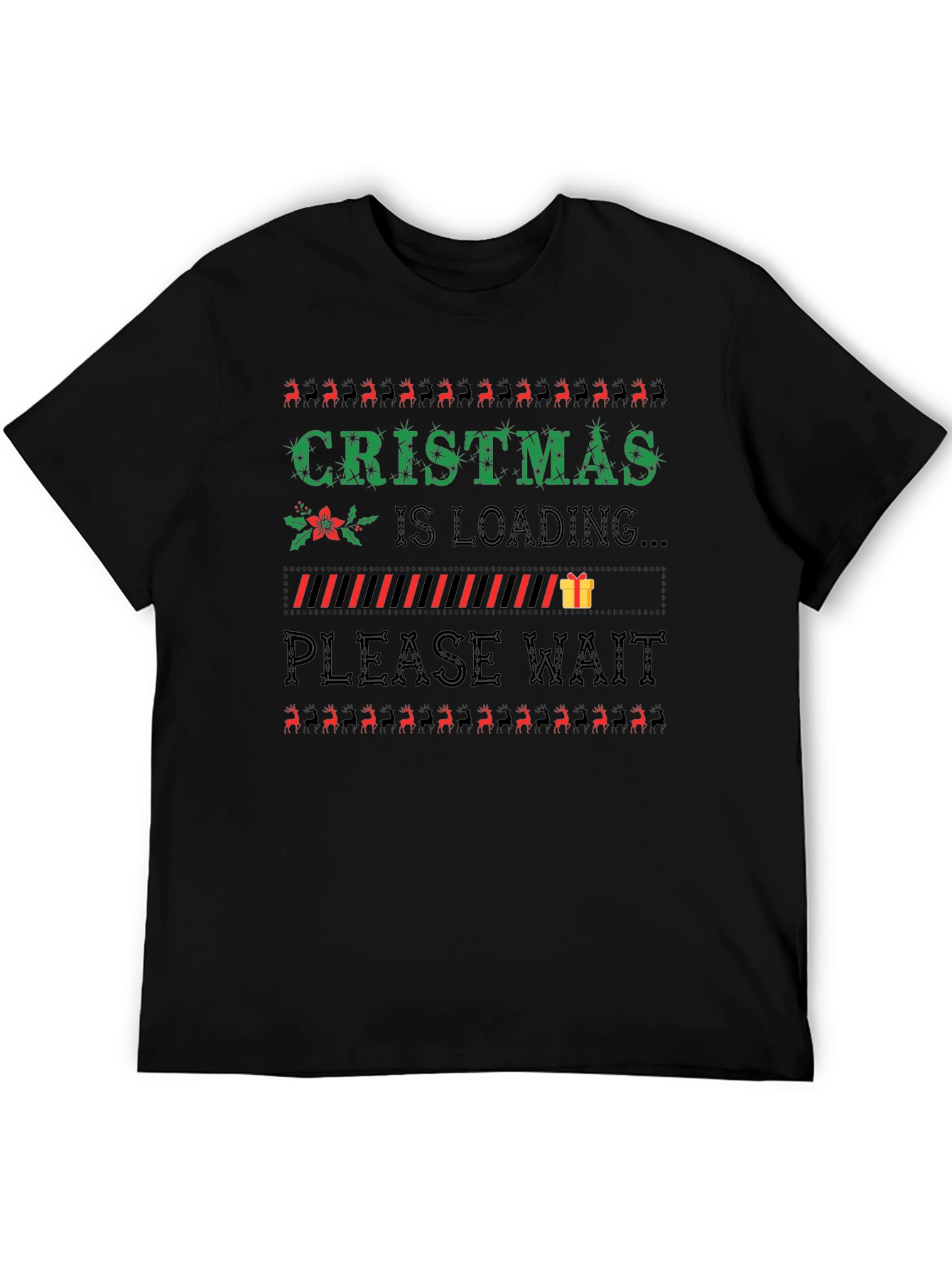 Christmas Is Loading Black Graphic Tee