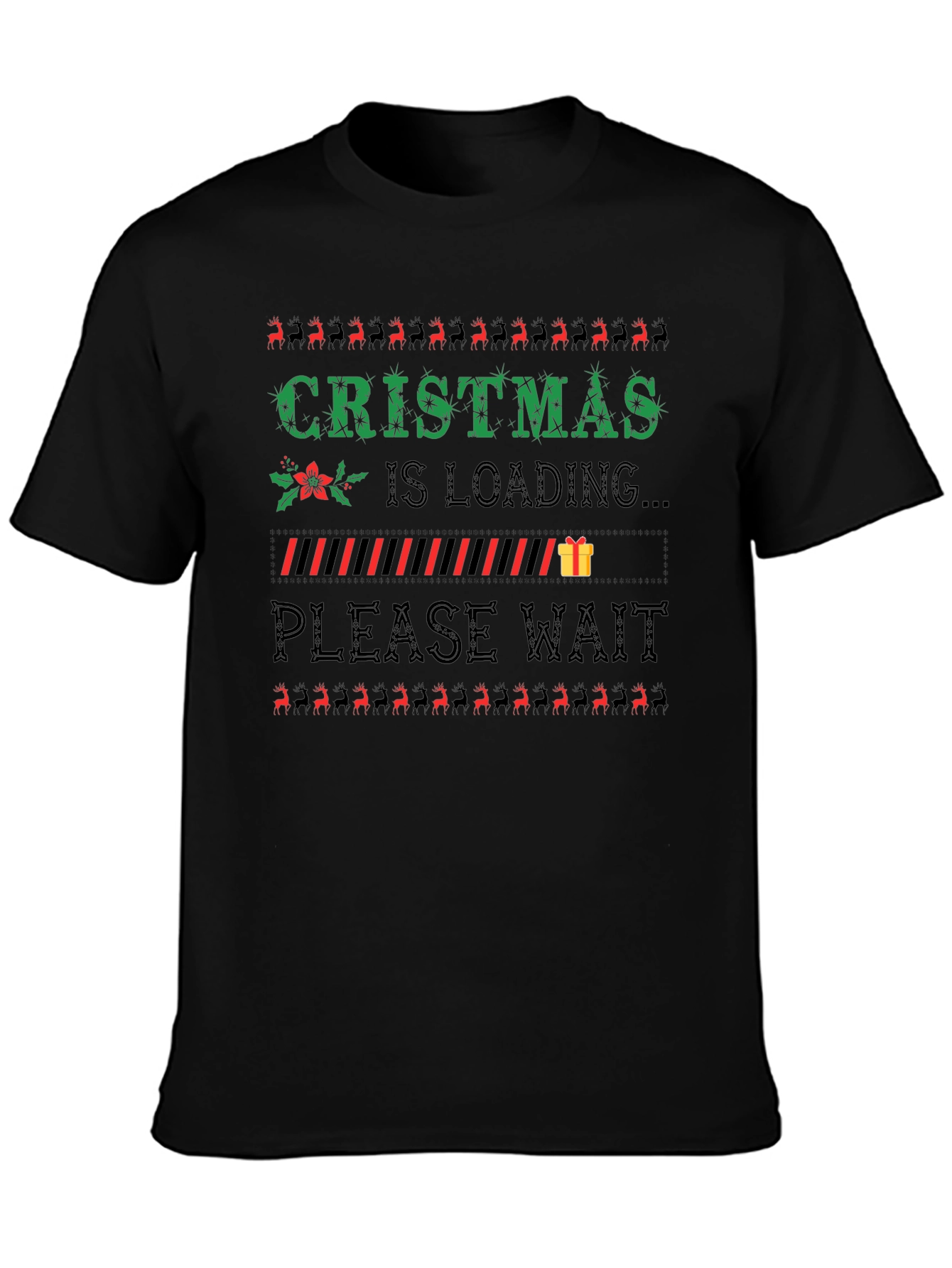 Christmas Is Loading Black Graphic Tee
