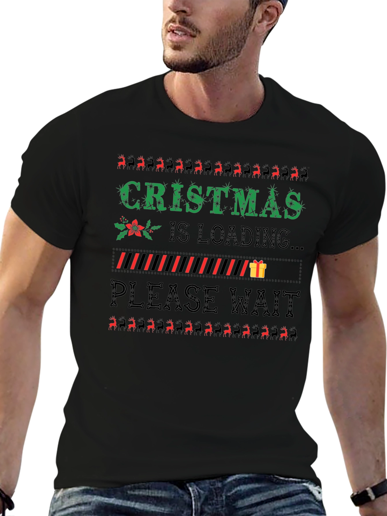 Christmas Is Loading Black Graphic Tee