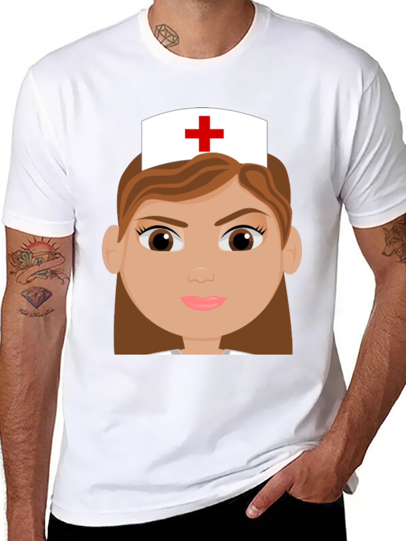 Cartoon Nurse Graphic Tee - Black T-Shirt
