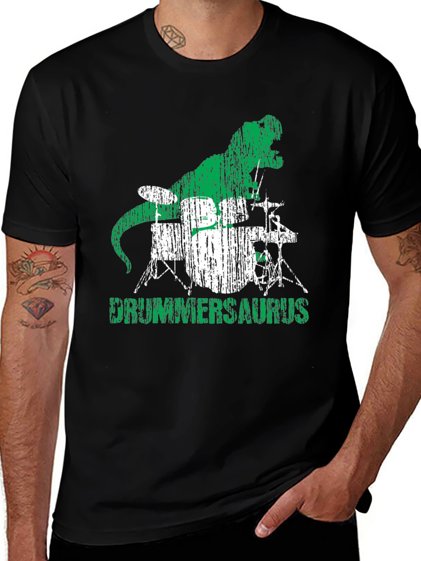 Drummersaurus T-Shirt - Rocking Dino Drummer Tee