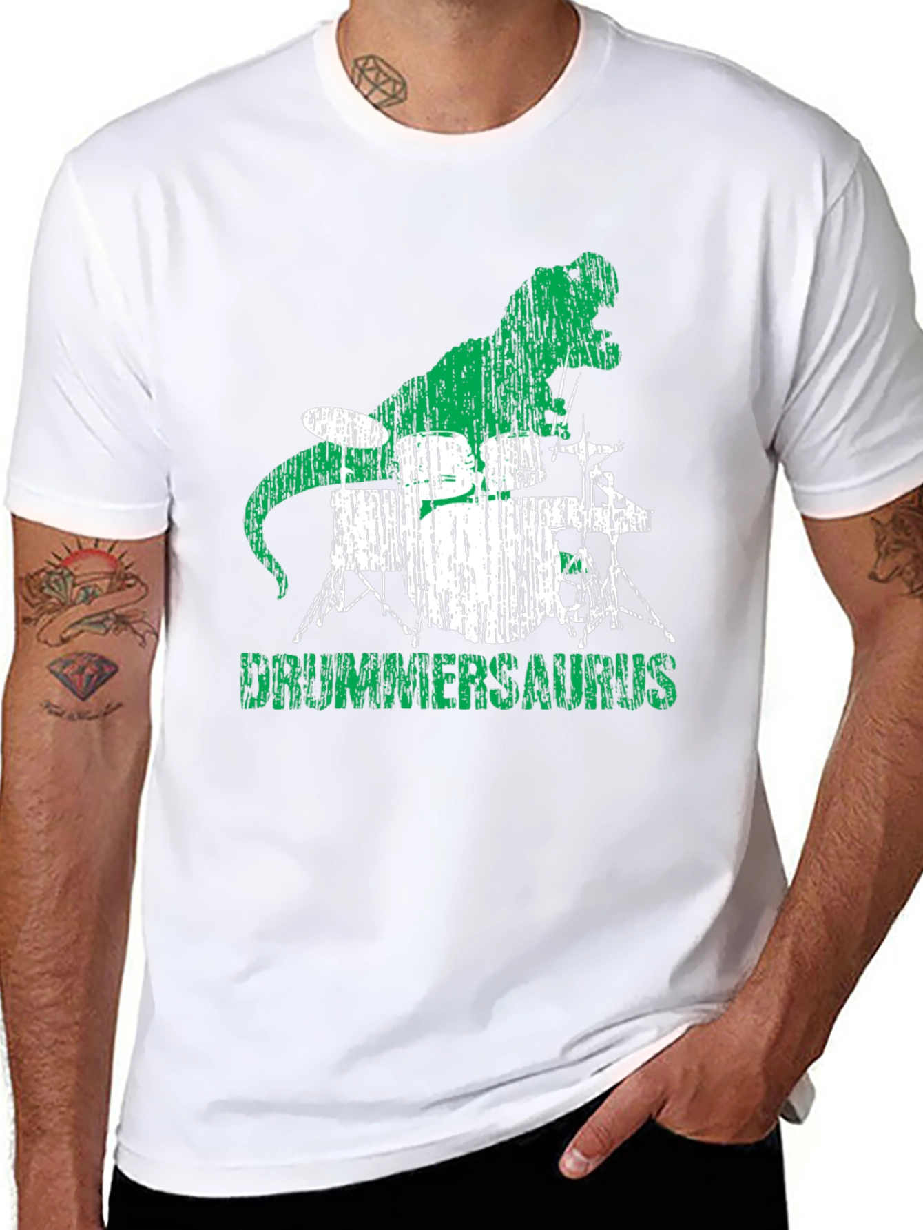 Drummersaurus T-Shirt - Rocking Dino Drummer Tee