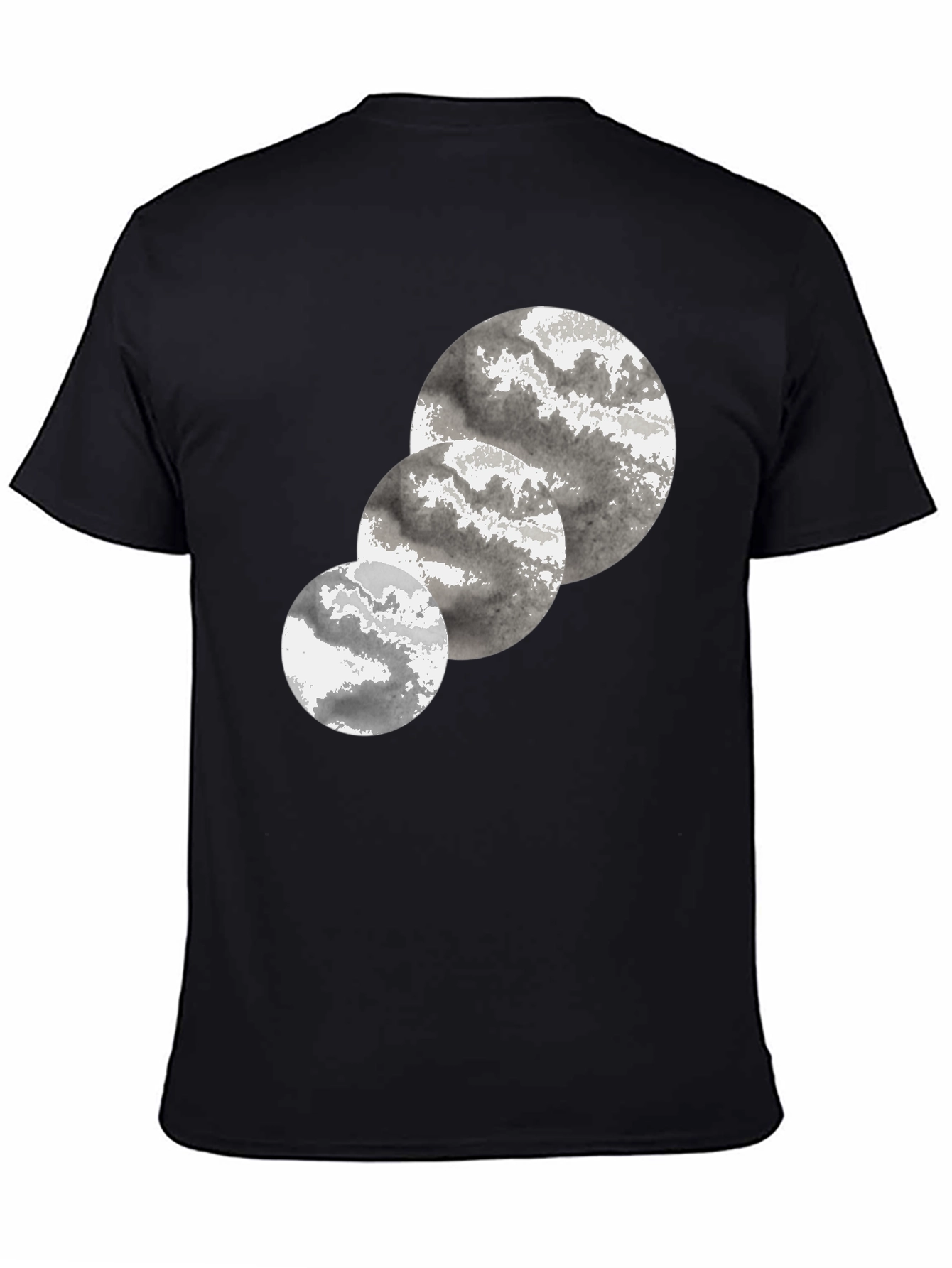 Abstract Three-Circle Graphic Tee - Black Cotton Casual T-Shirt