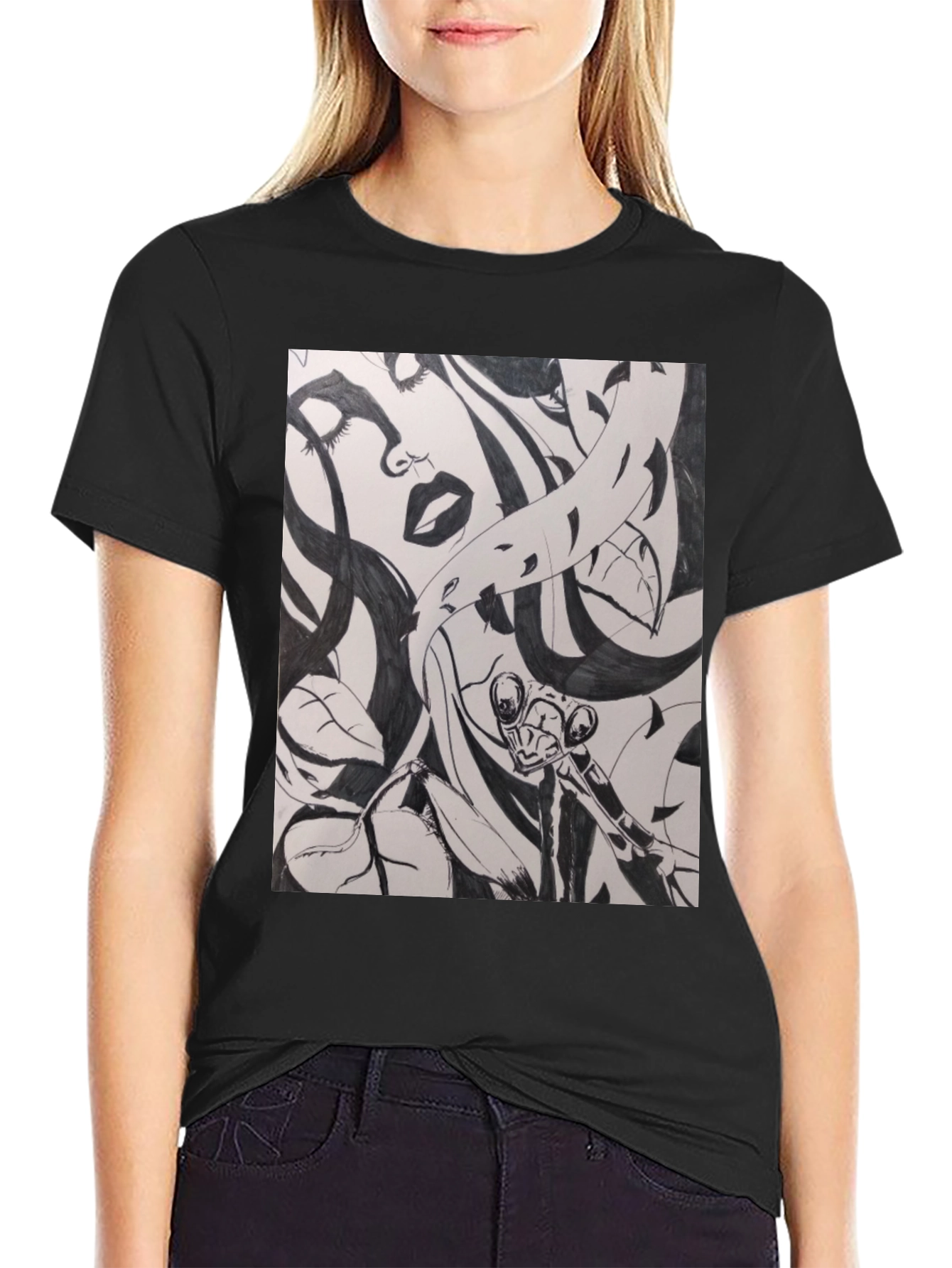Unique Black T-Shirt with Artistic Graphic Print