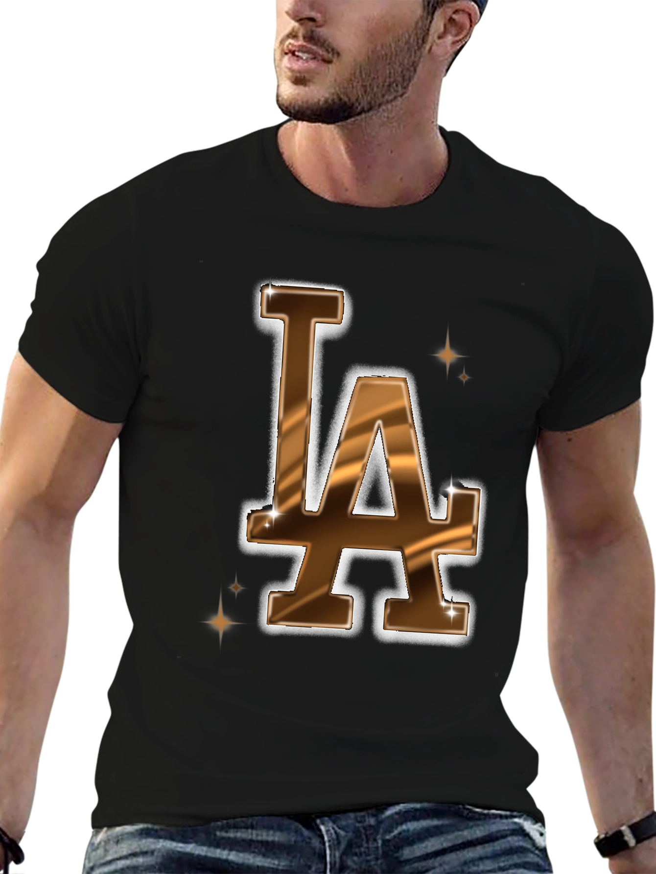 LA Dodgers Inspired Brown & Gold Mens Graphic Tee