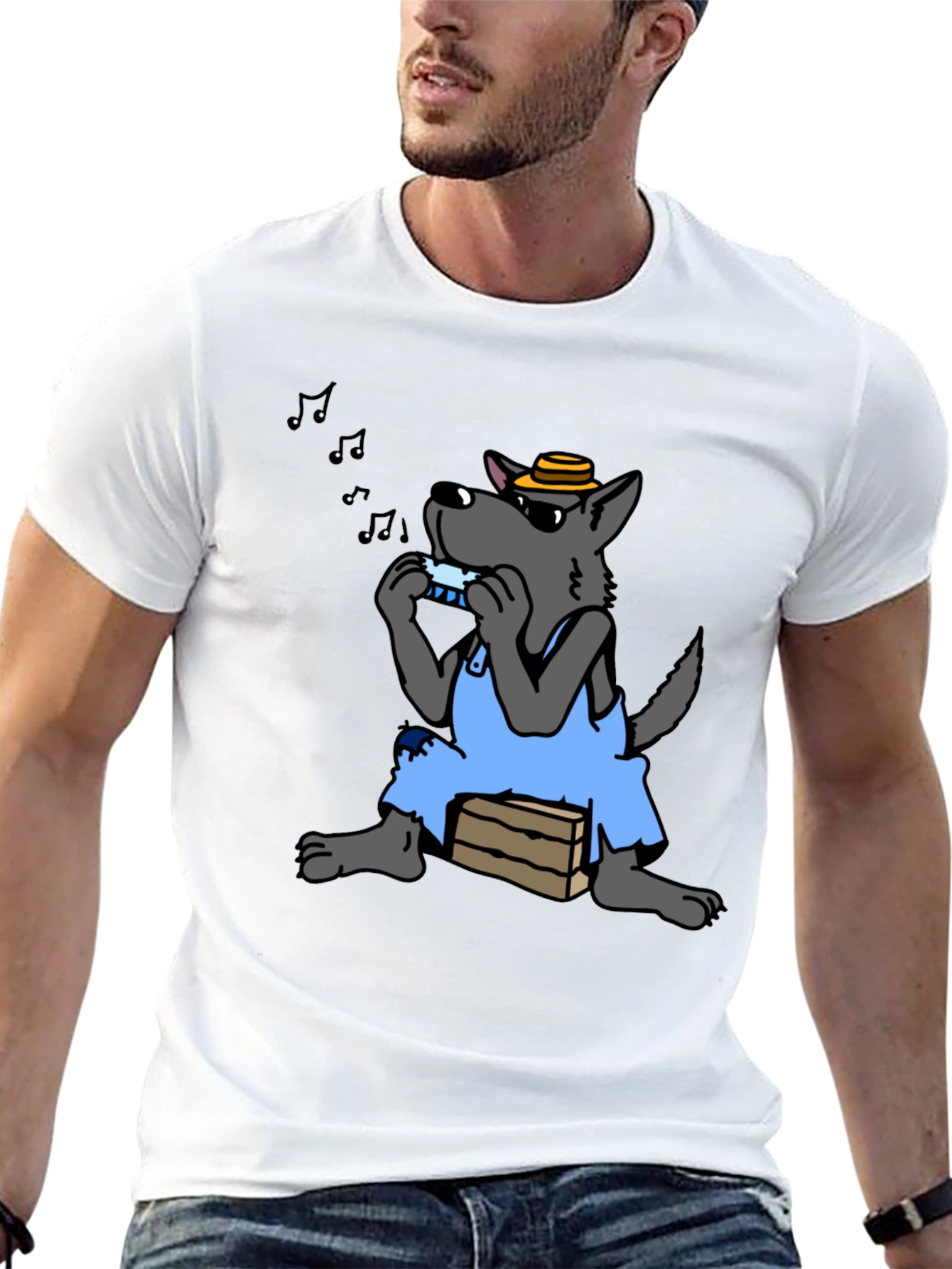 Harmonica Wolf Graphic Tee - Unique Design