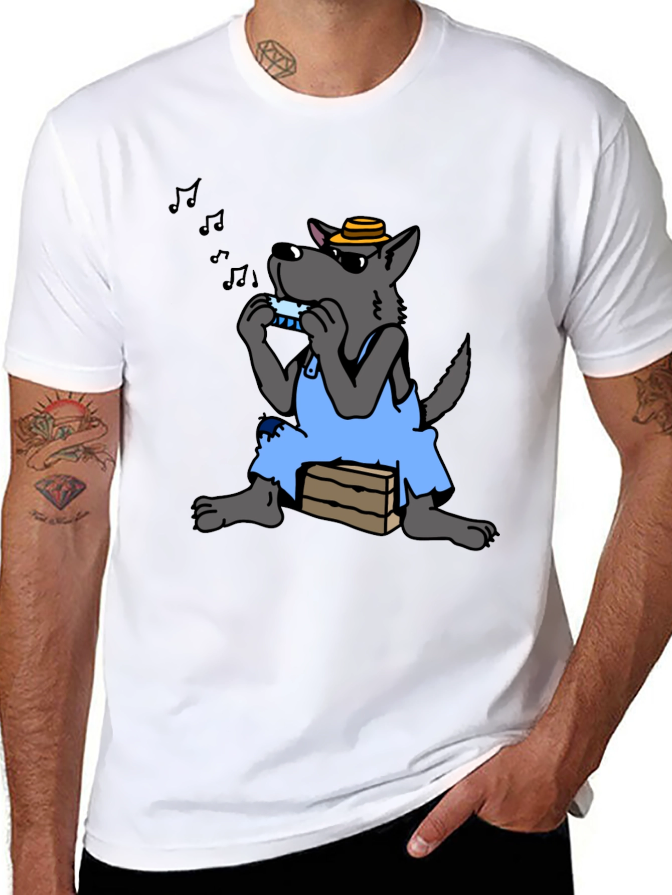 Harmonica Wolf Graphic Tee - Unique Design