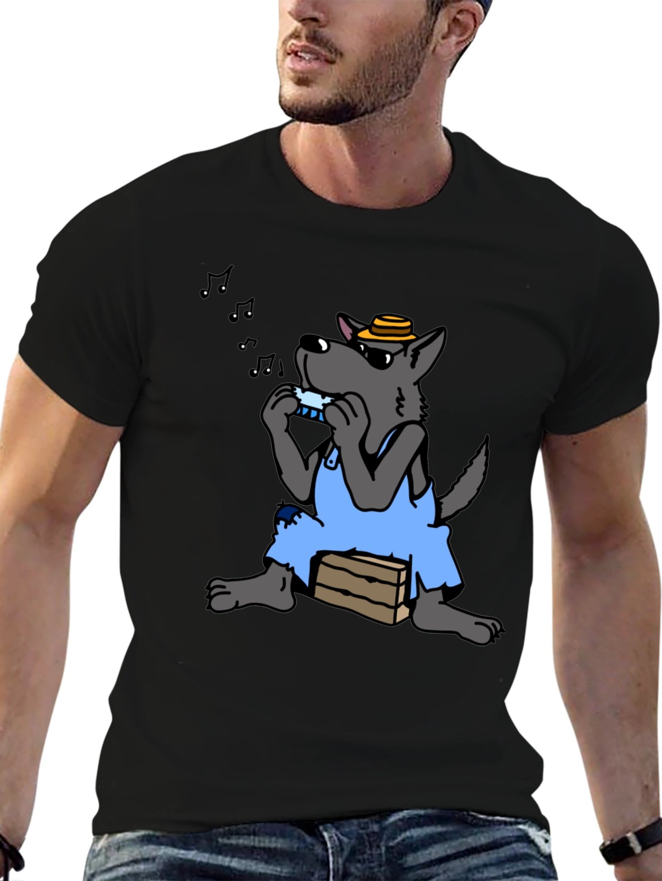 Harmonica Wolf Graphic Tee - Unique Design