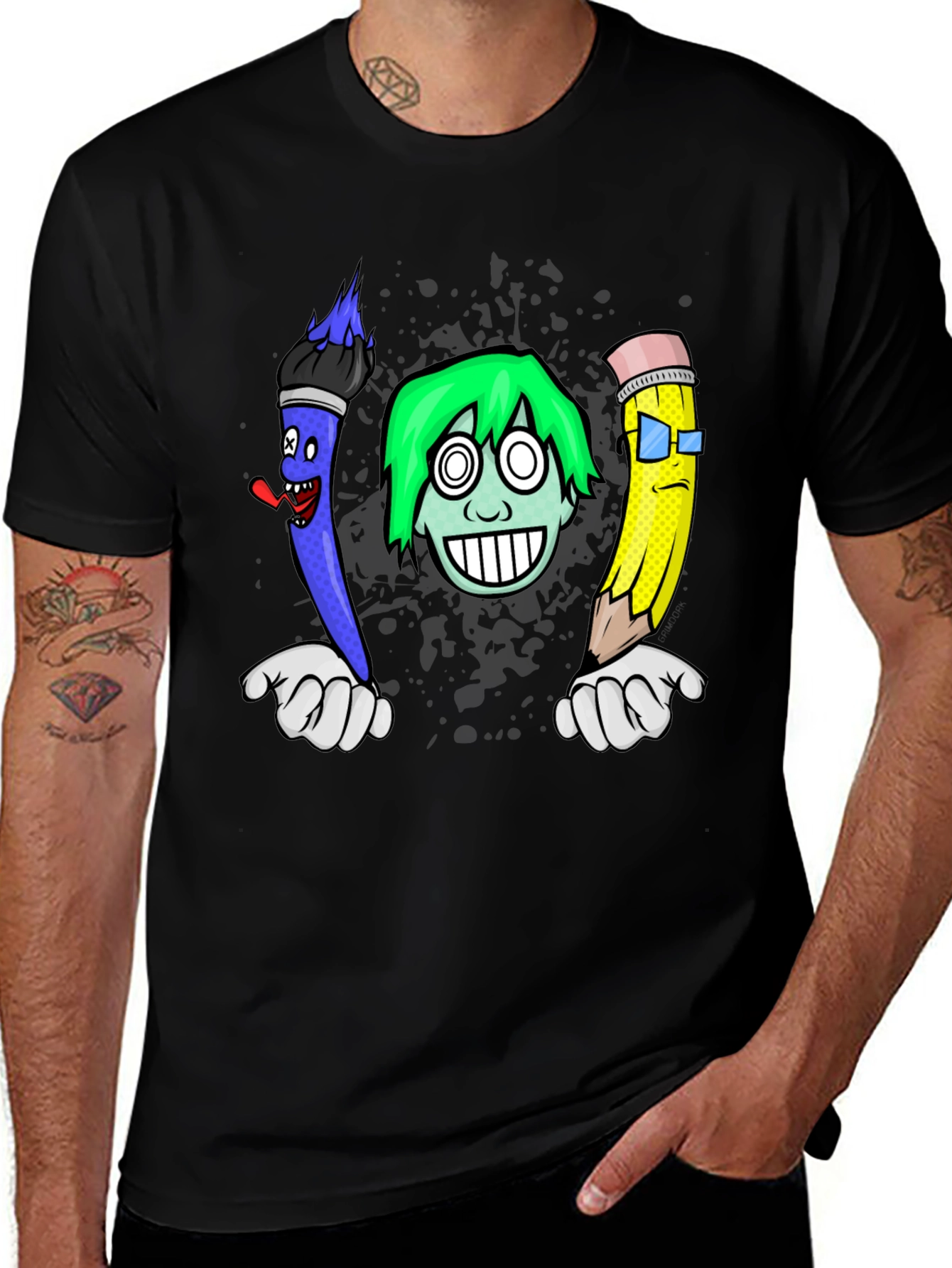 Cartoon Art T-Shirt: Brush Pencil & Character
