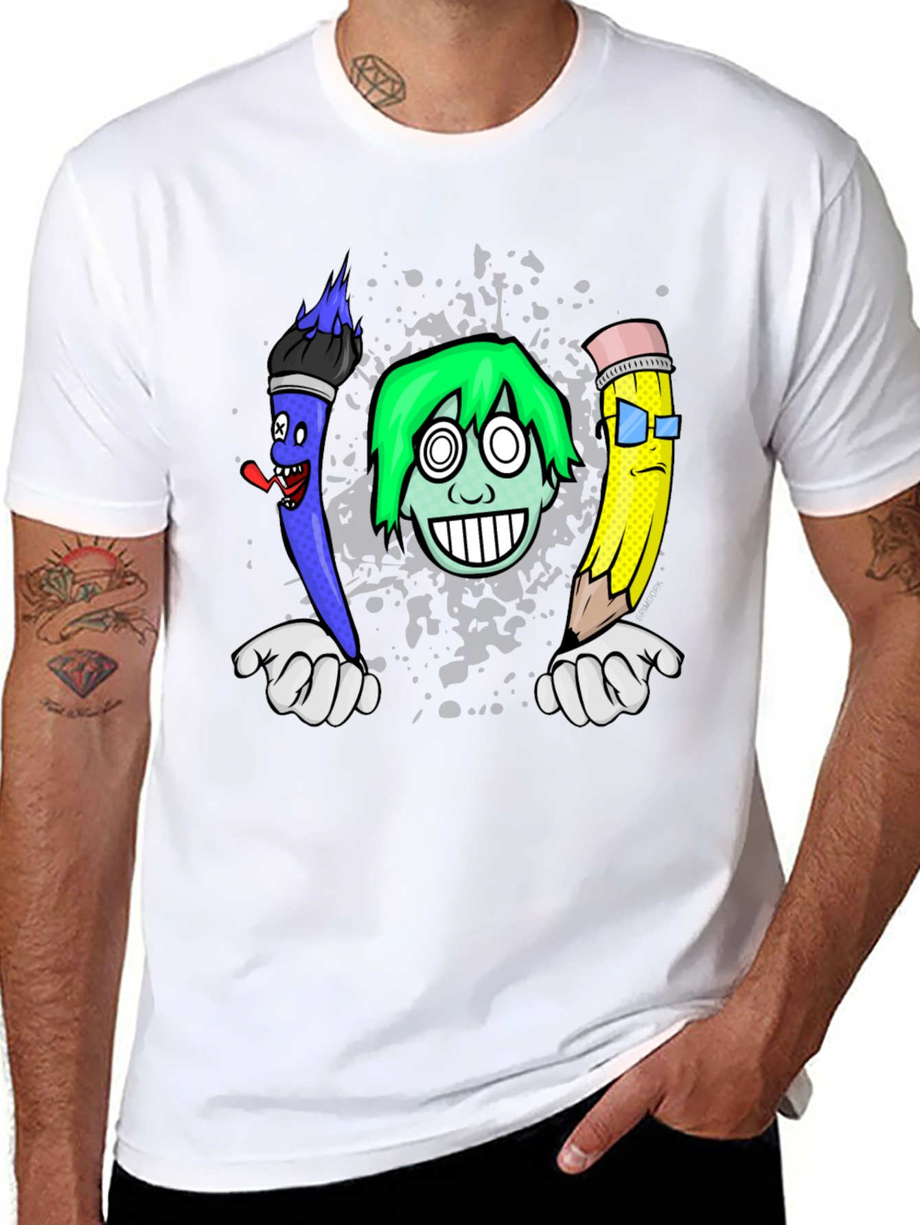 Cartoon Art T-Shirt: Brush Pencil & Character