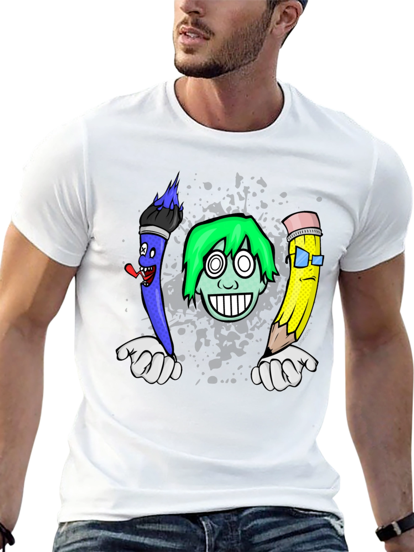 Cartoon Art T-Shirt: Brush Pencil & Character