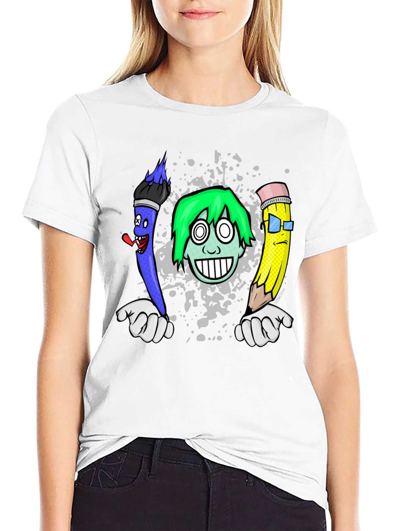 Cartoon Art T-Shirt: Brush Pencil & Character