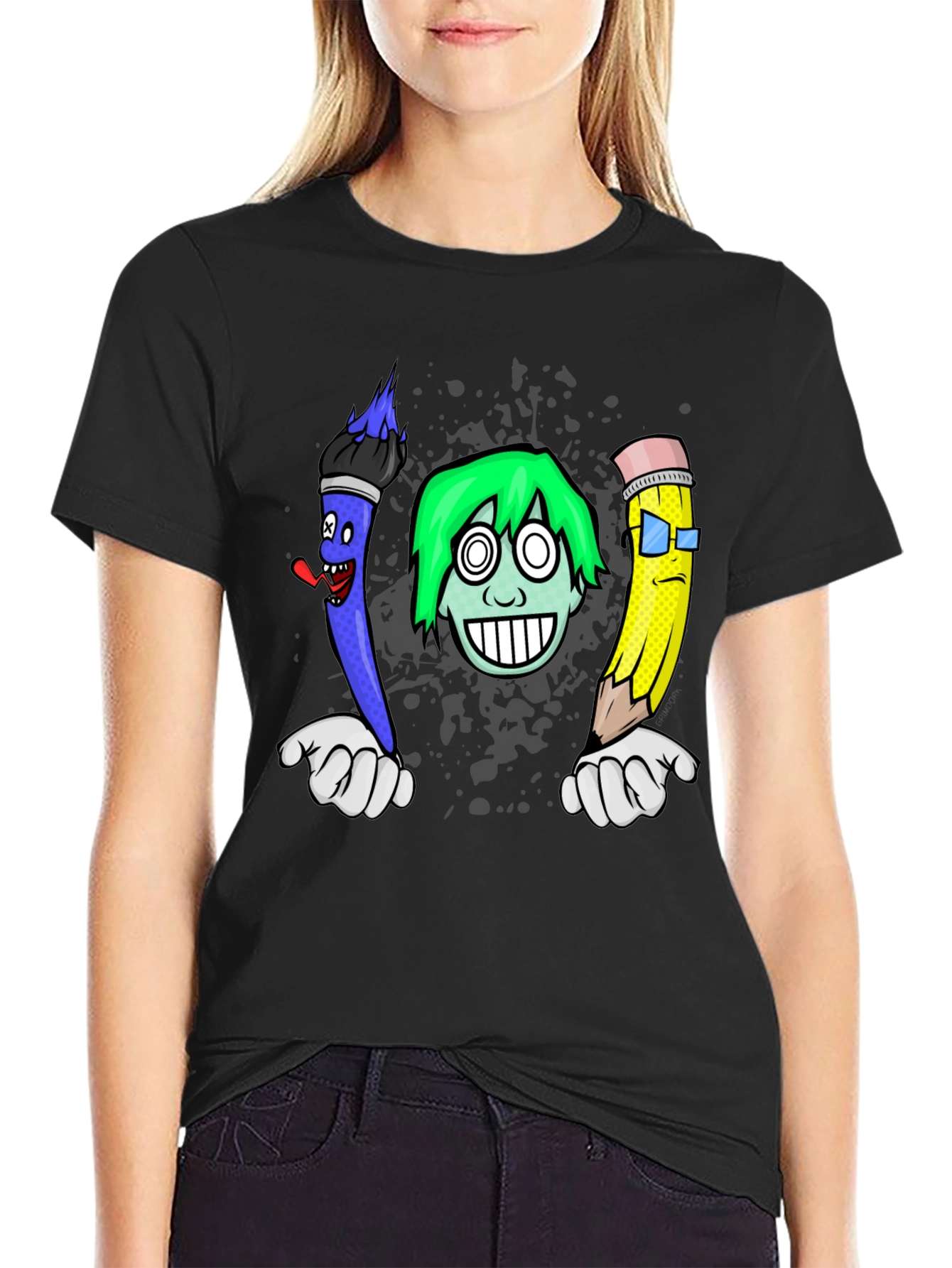 Cartoon Art T-Shirt: Brush Pencil & Character