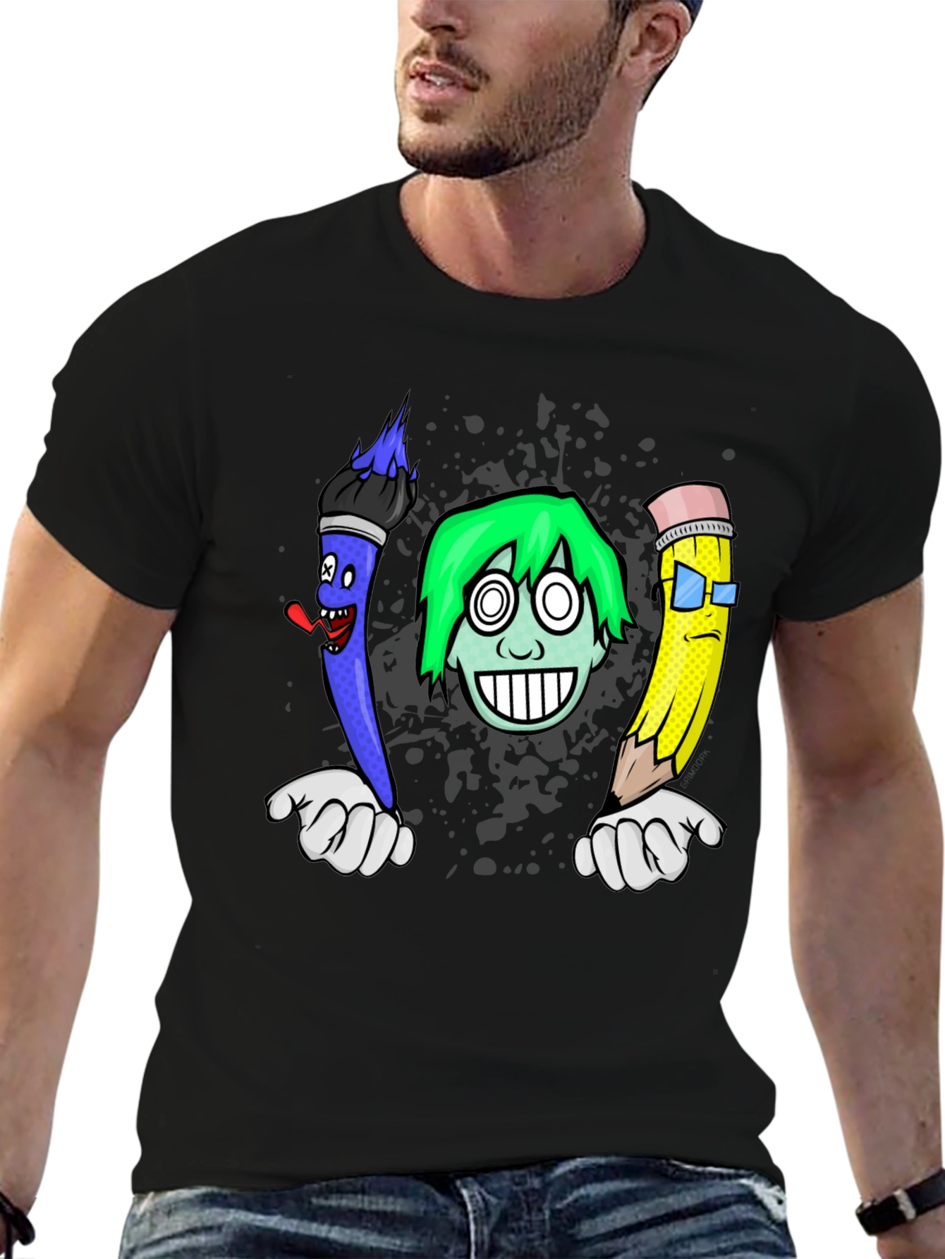 Cartoon Art T-Shirt: Brush Pencil & Character