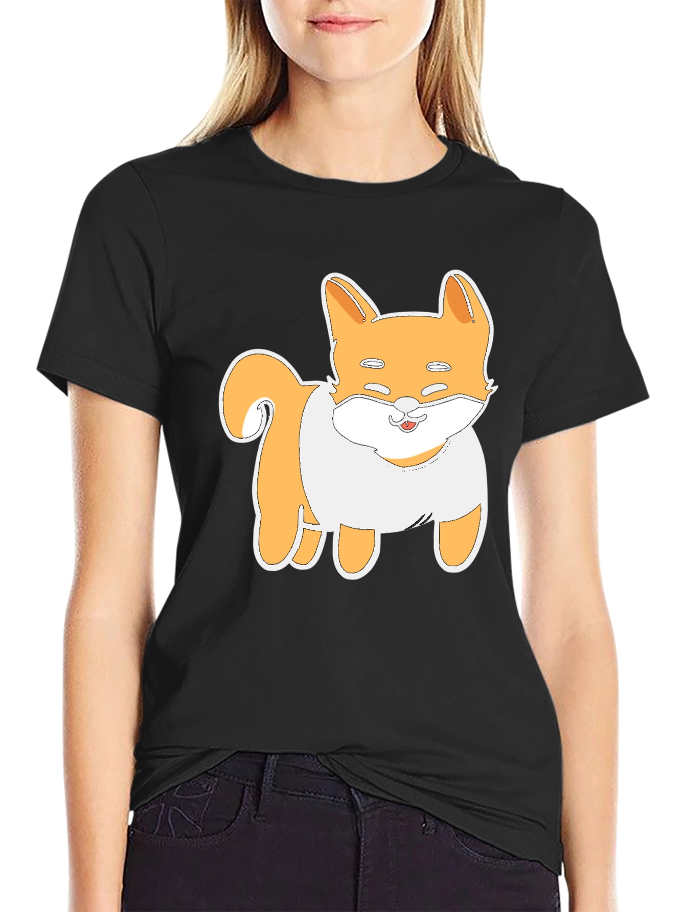 Cute Shiba Inu Dog Graphic Tee - Black T-Shirt