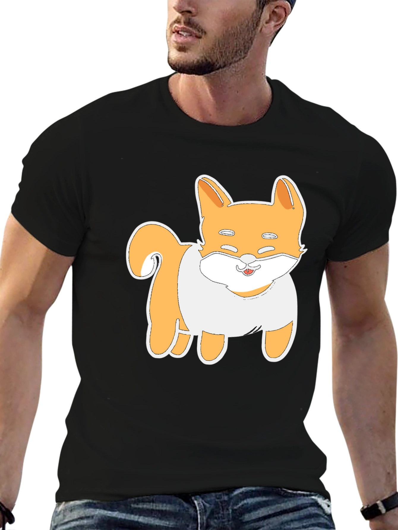 Cute Shiba Inu Dog Graphic Tee - Black T-Shirt