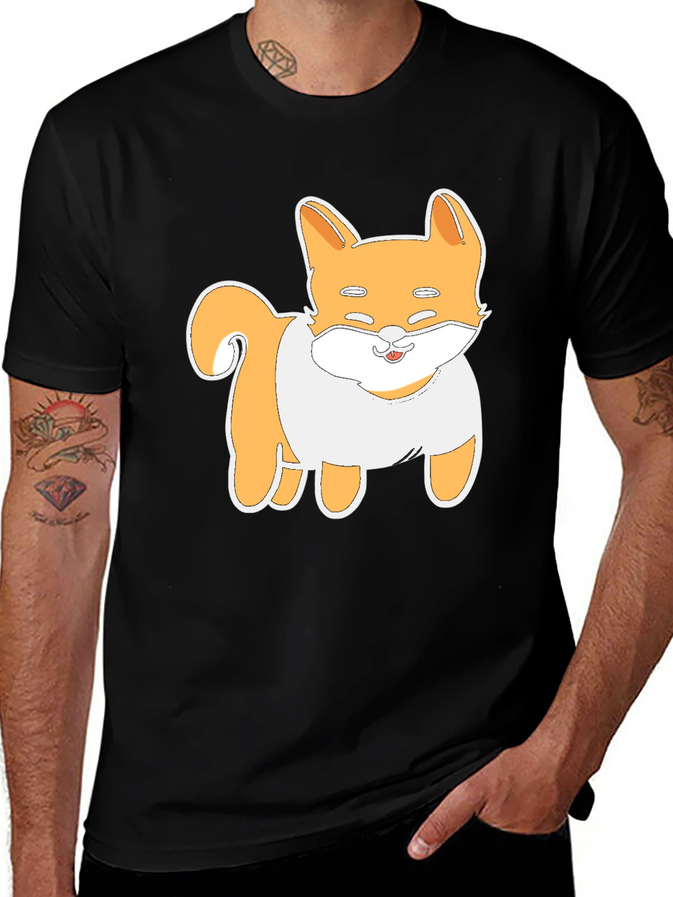 Cute Shiba Inu Dog Graphic Tee - Black T-Shirt