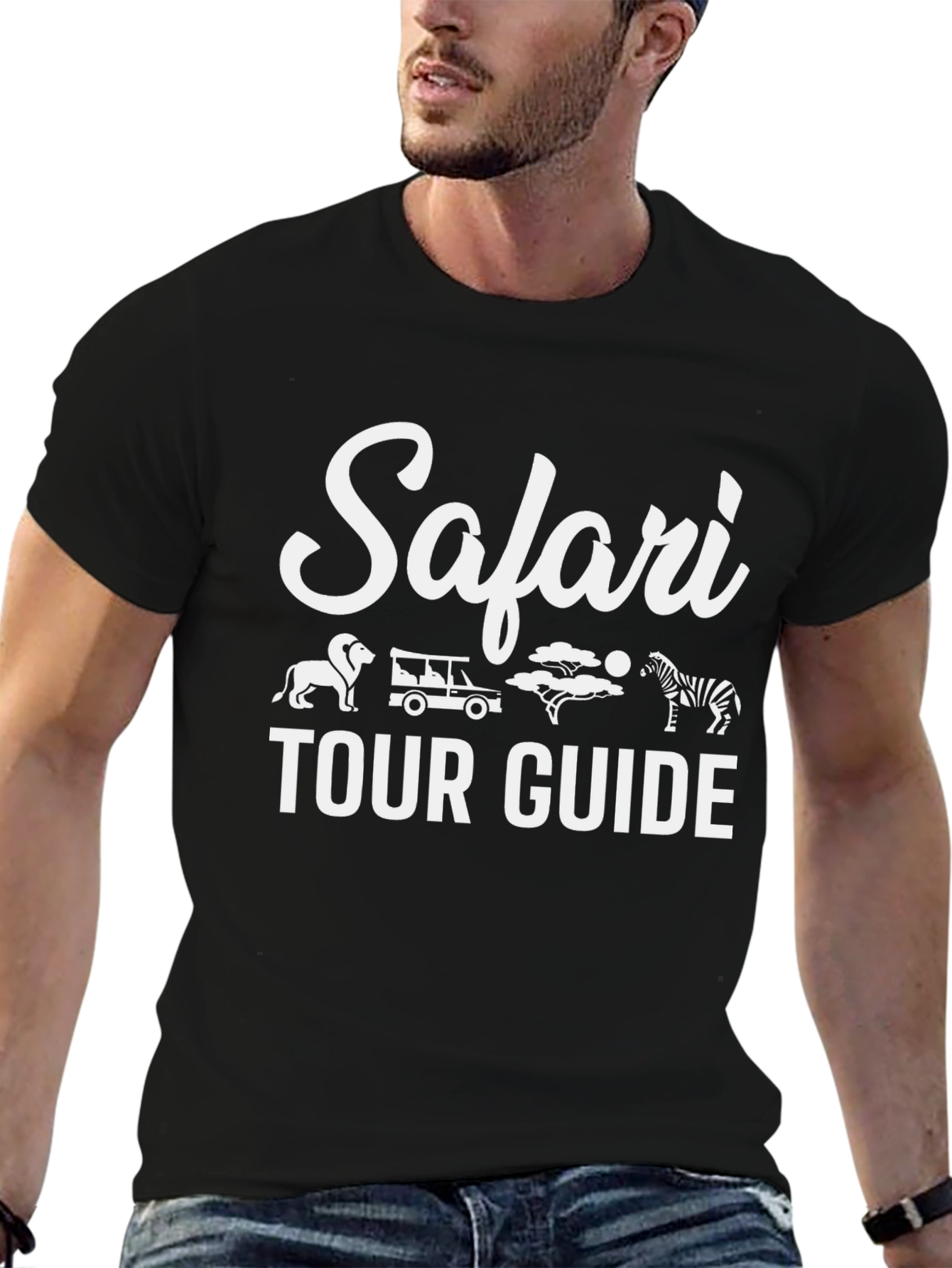 Safari Tour Guide T-Shirt - Black Cotton Graphic Tee