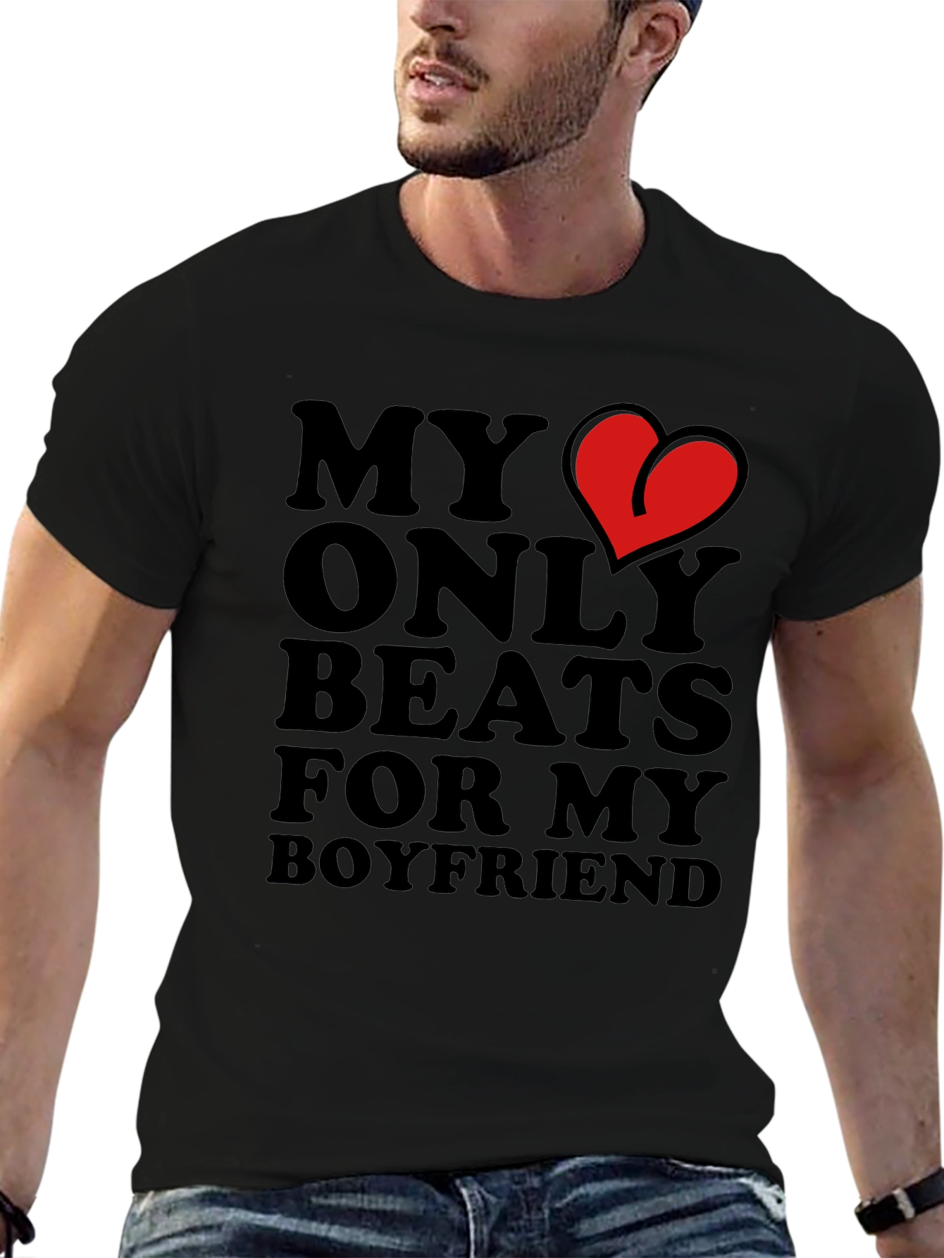 My Heart Beats for My Boyfriend Black T-Shirt