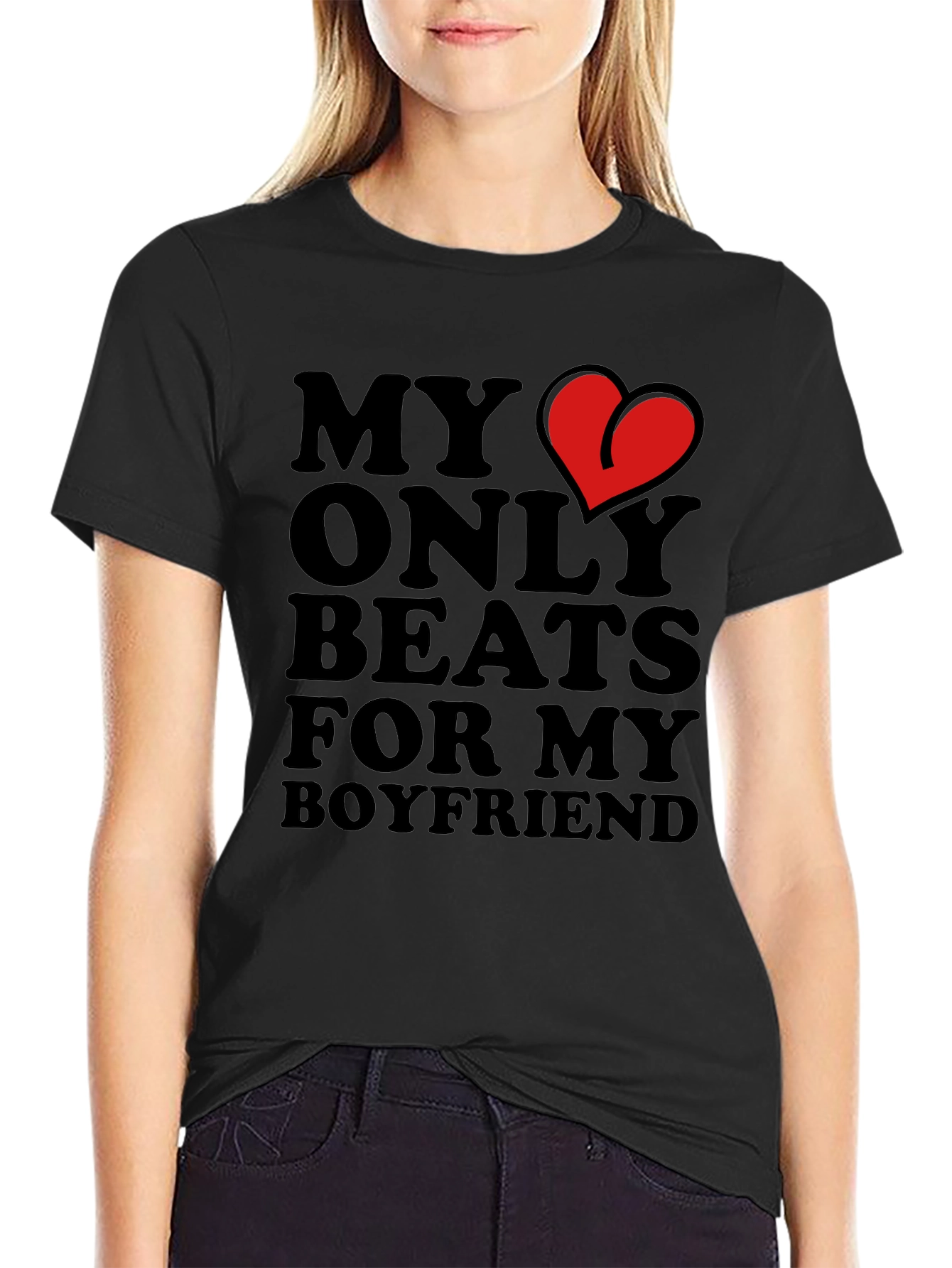 My Heart Beats for My Boyfriend Black T-Shirt