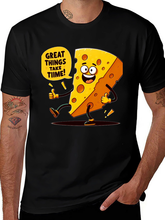 Funny Cheese Cartoon Black T-Shirt