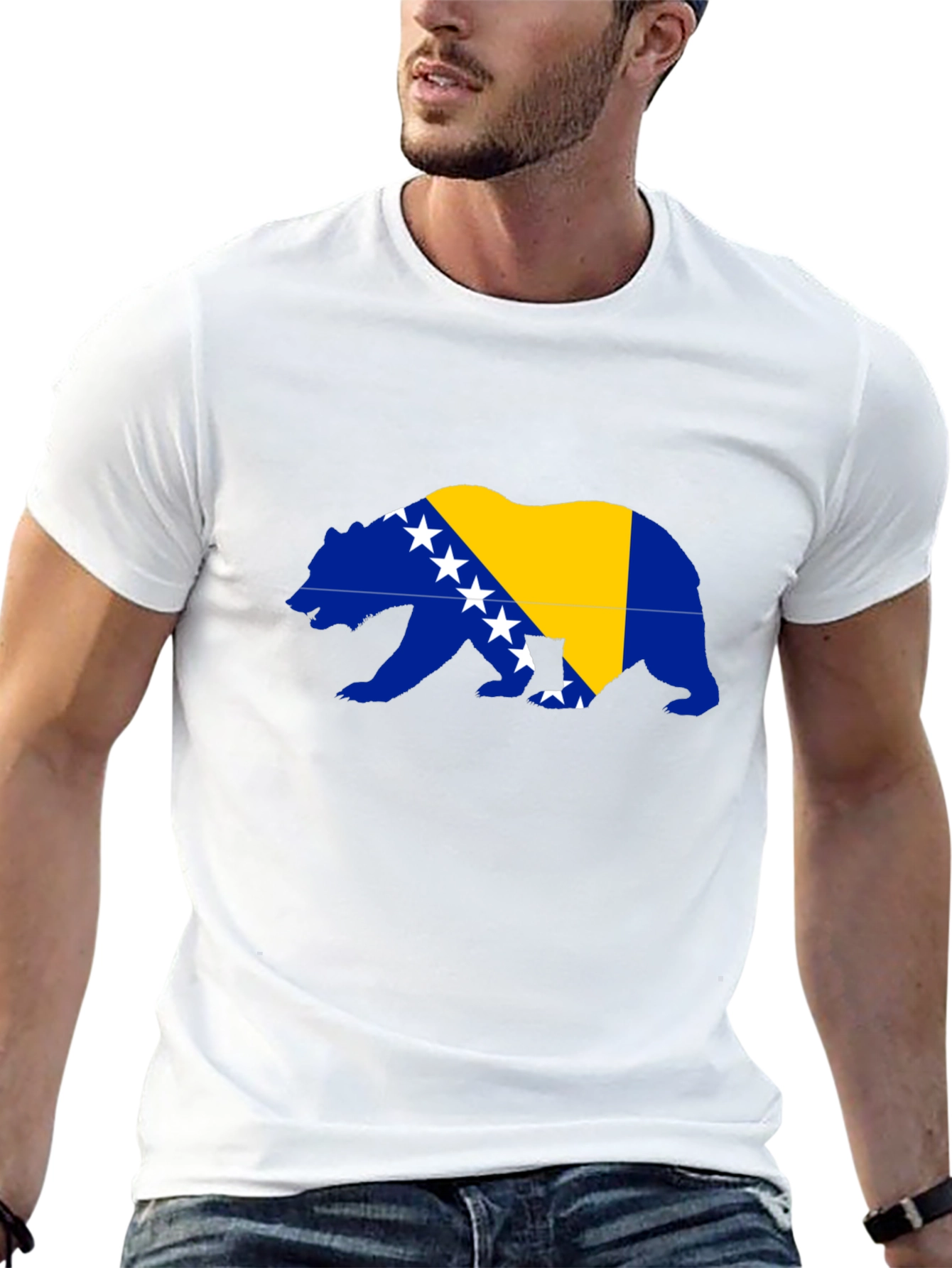 Bosnia Bear Flag Graphic Tee - Mens Black T-Shirt