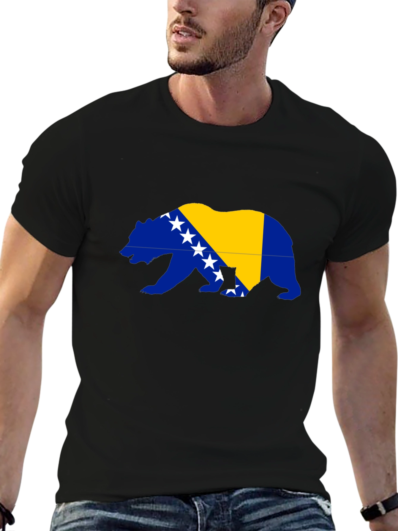 Bosnia Bear Flag Graphic Tee - Mens Black T-Shirt