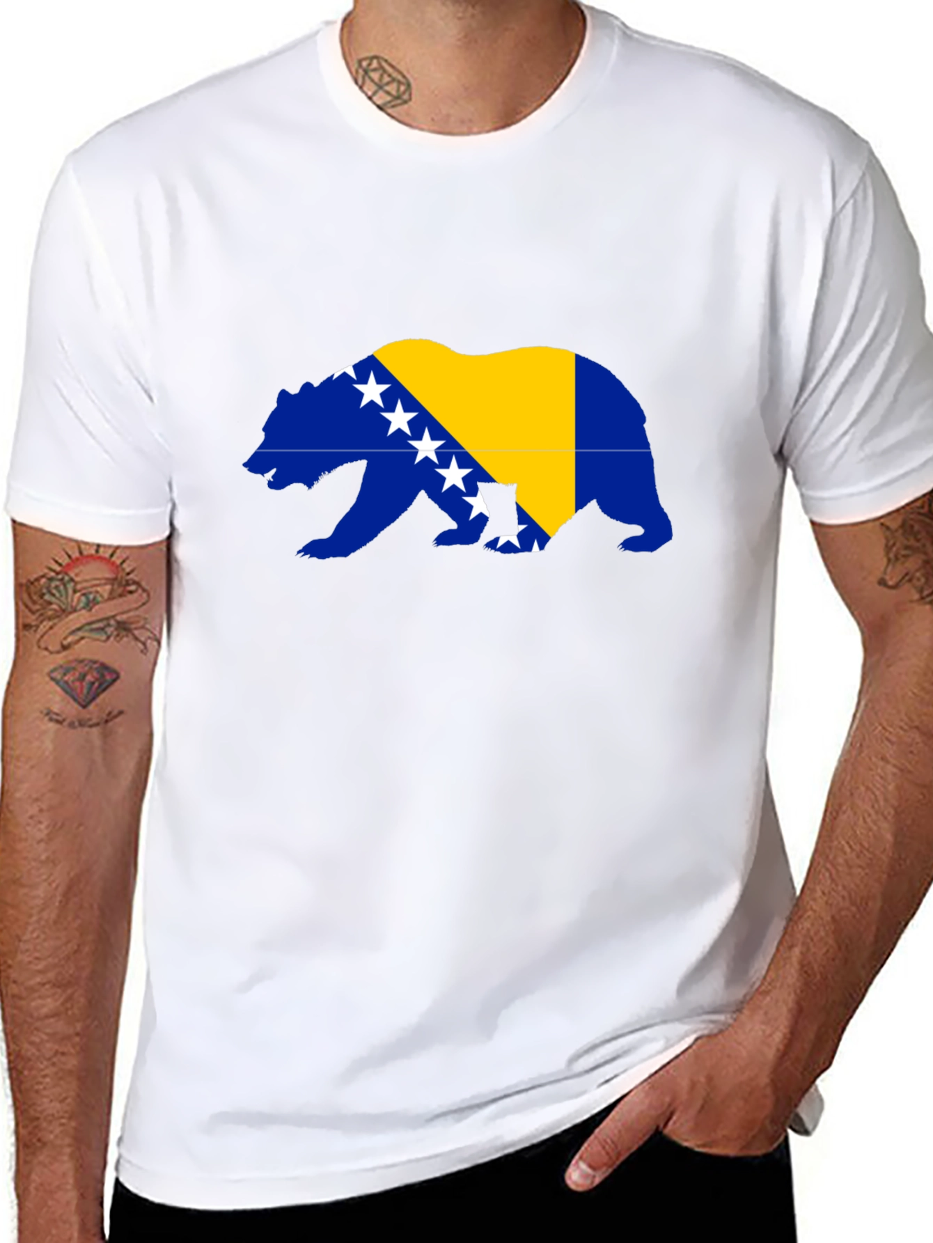 Bosnia Bear Flag Graphic Tee - Mens Black T-Shirt