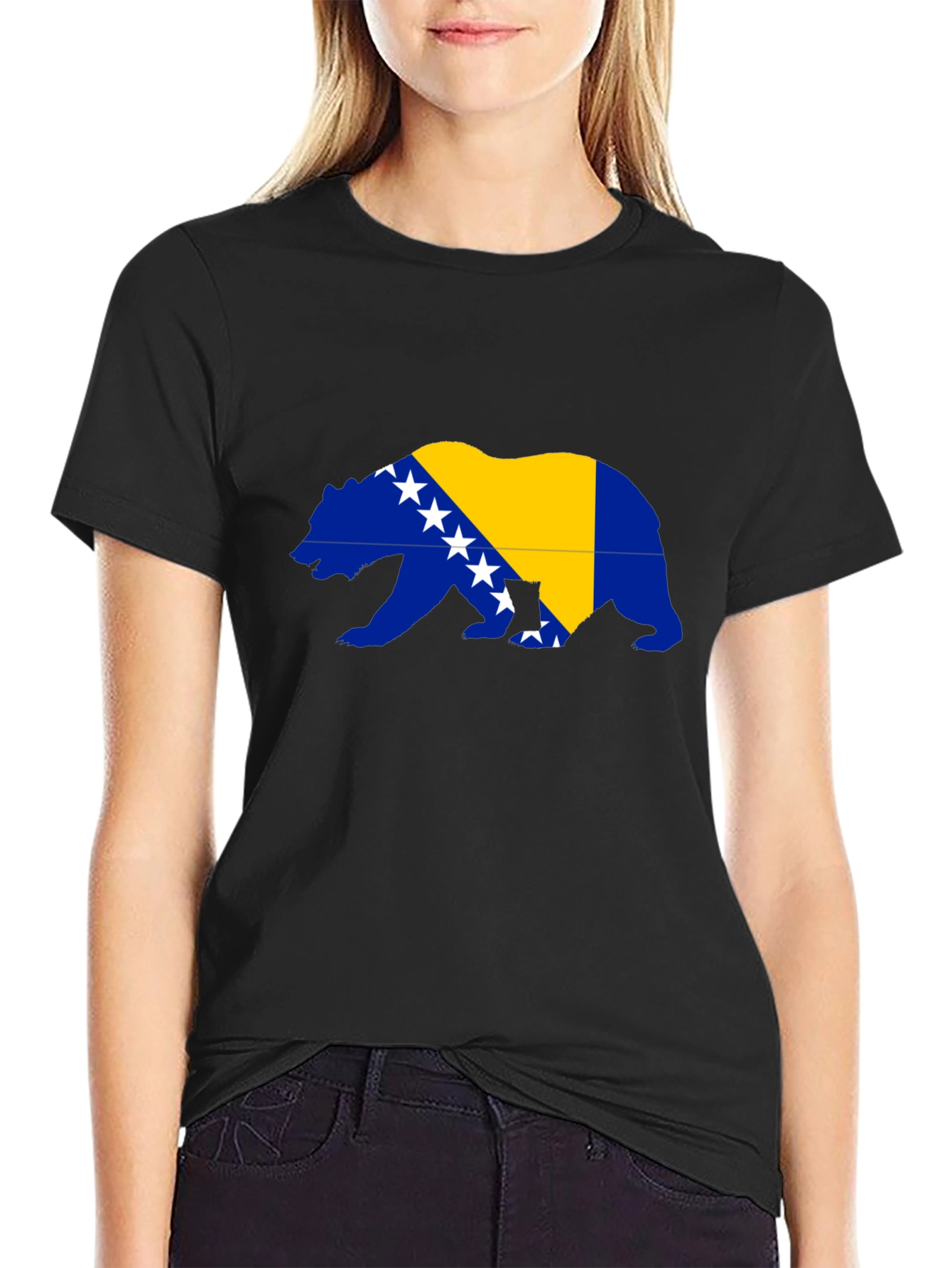 Bosnia Bear Flag Graphic Tee - Mens Black T-Shirt