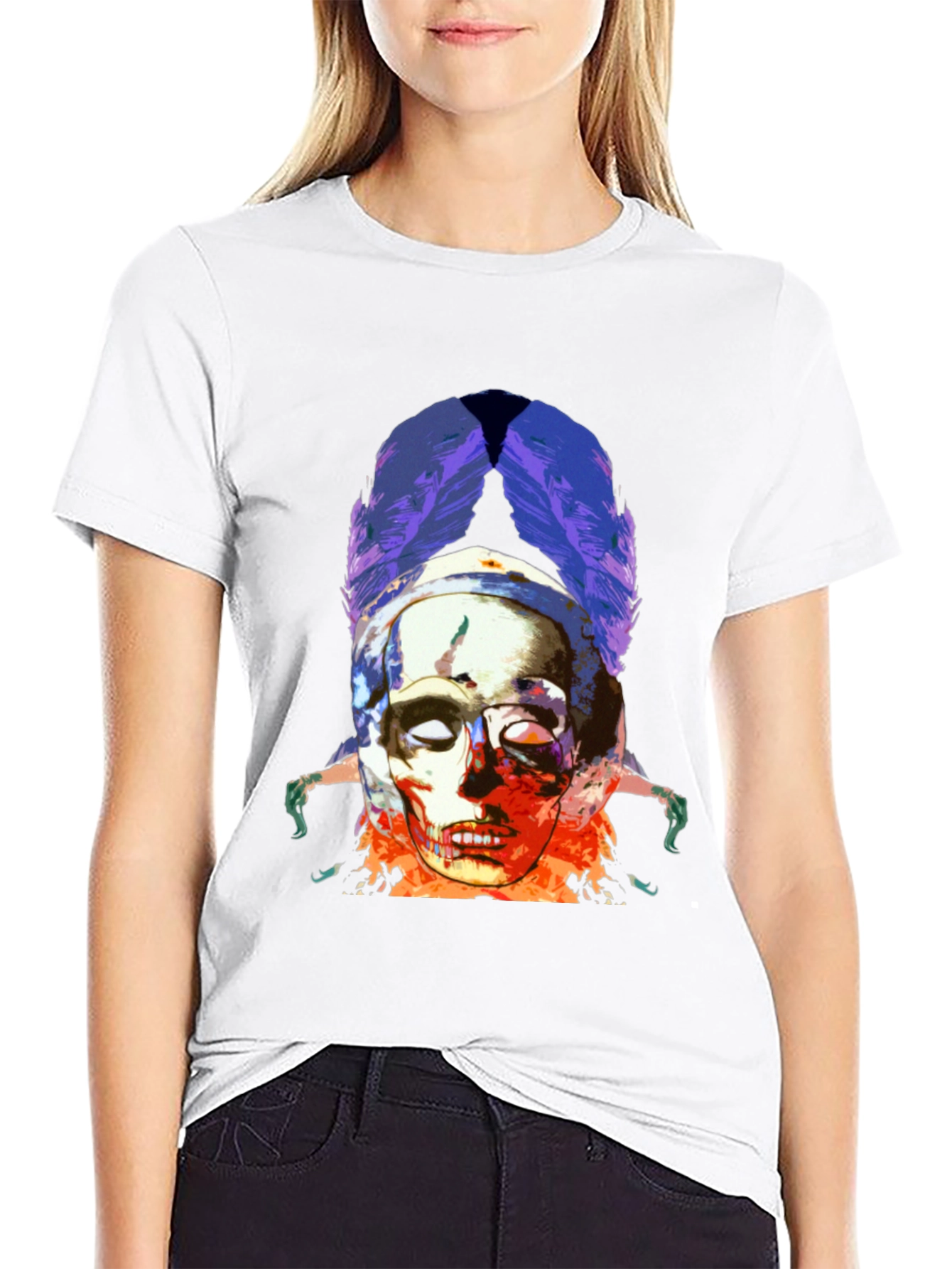 Skull & Feathers Graphic Black T-Shirt