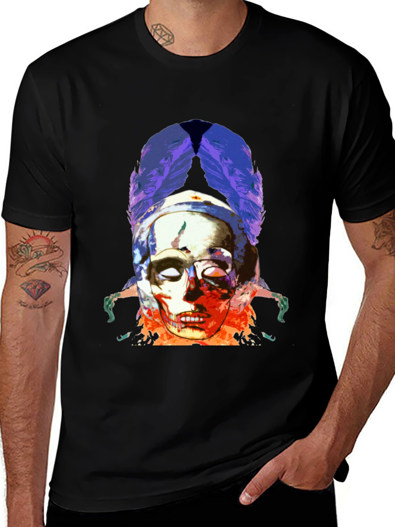 Skull & Feathers Graphic Black T-Shirt