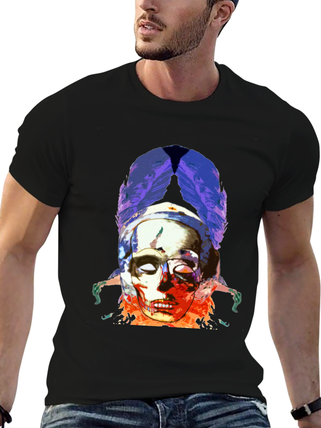 Skull & Feathers Graphic Black T-Shirt