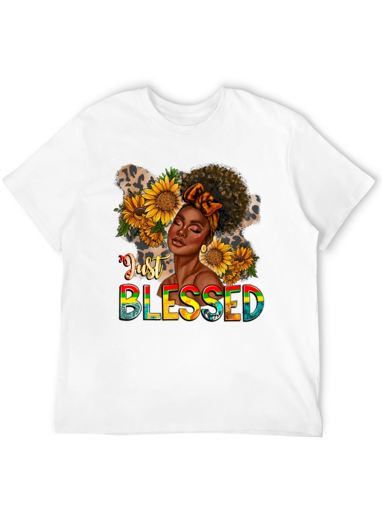 Just Blessed Black Woman Sunflower Graphic T-Shirt