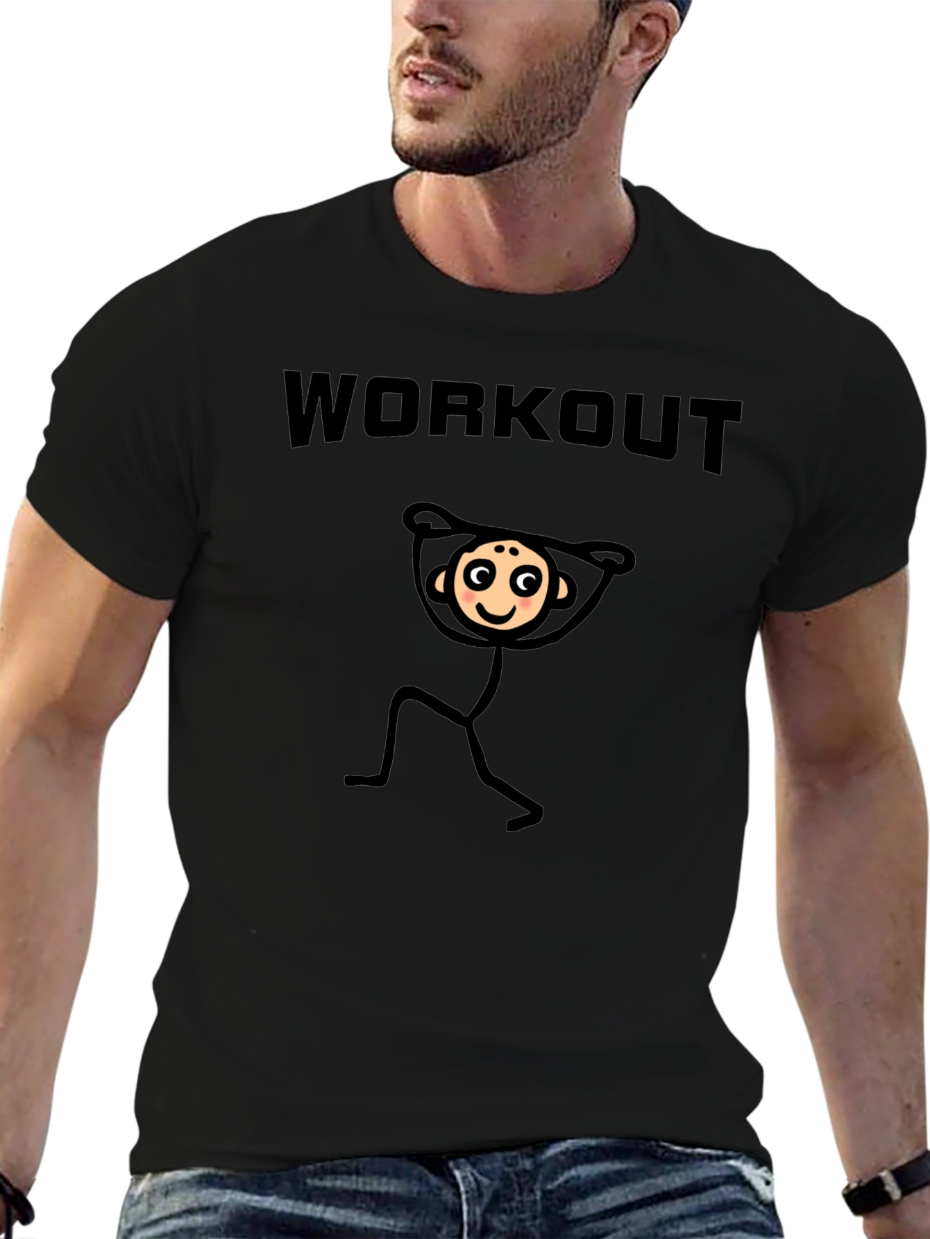 Workout Stick Figure Graphic T-Shirt - Black
