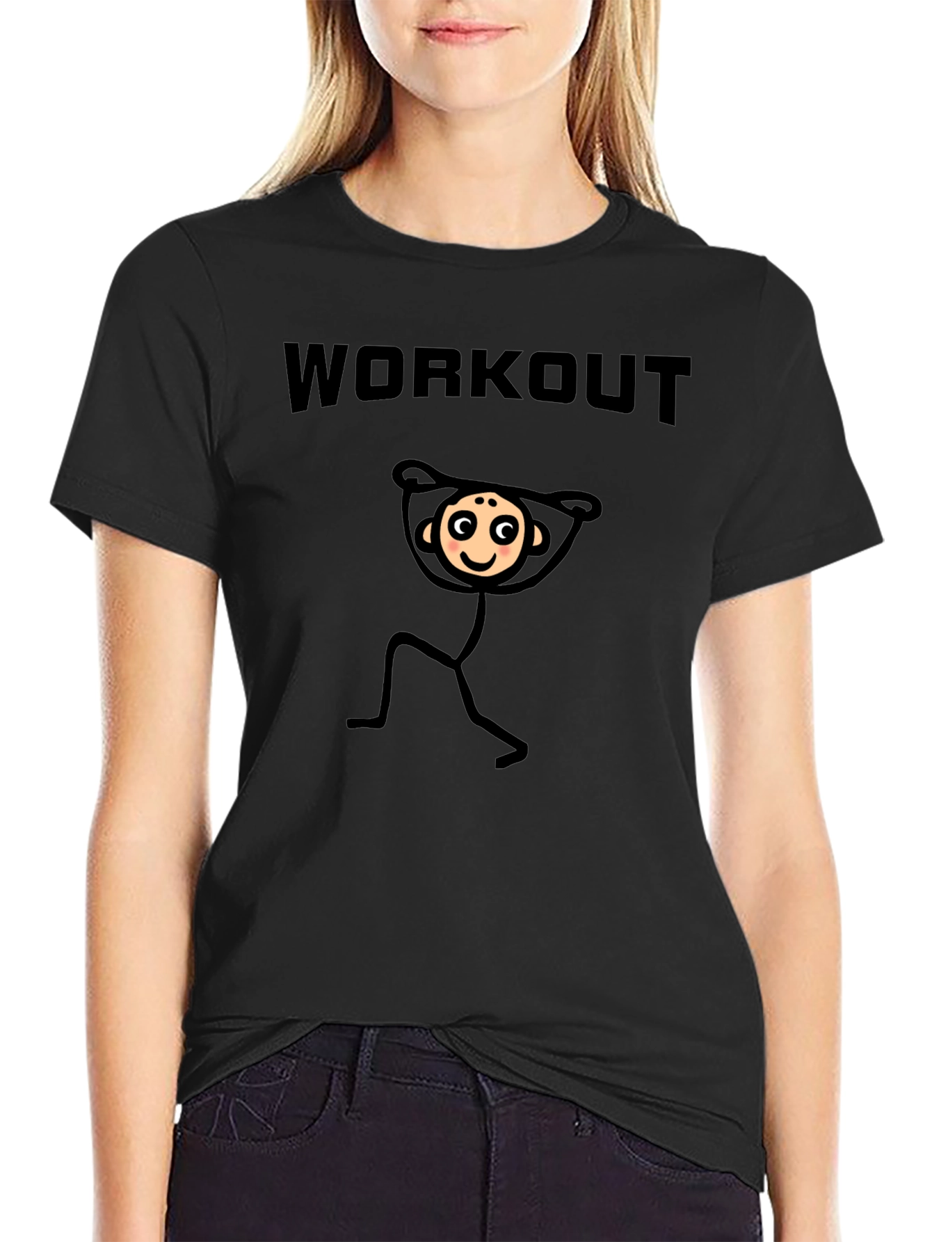Workout Stick Figure Graphic T-Shirt - Black