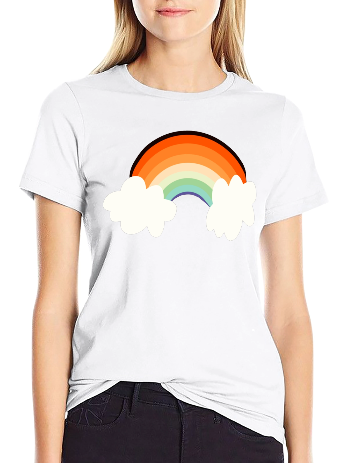 Rainbow Cloud Graphic Tee - Black Cotton Comfort