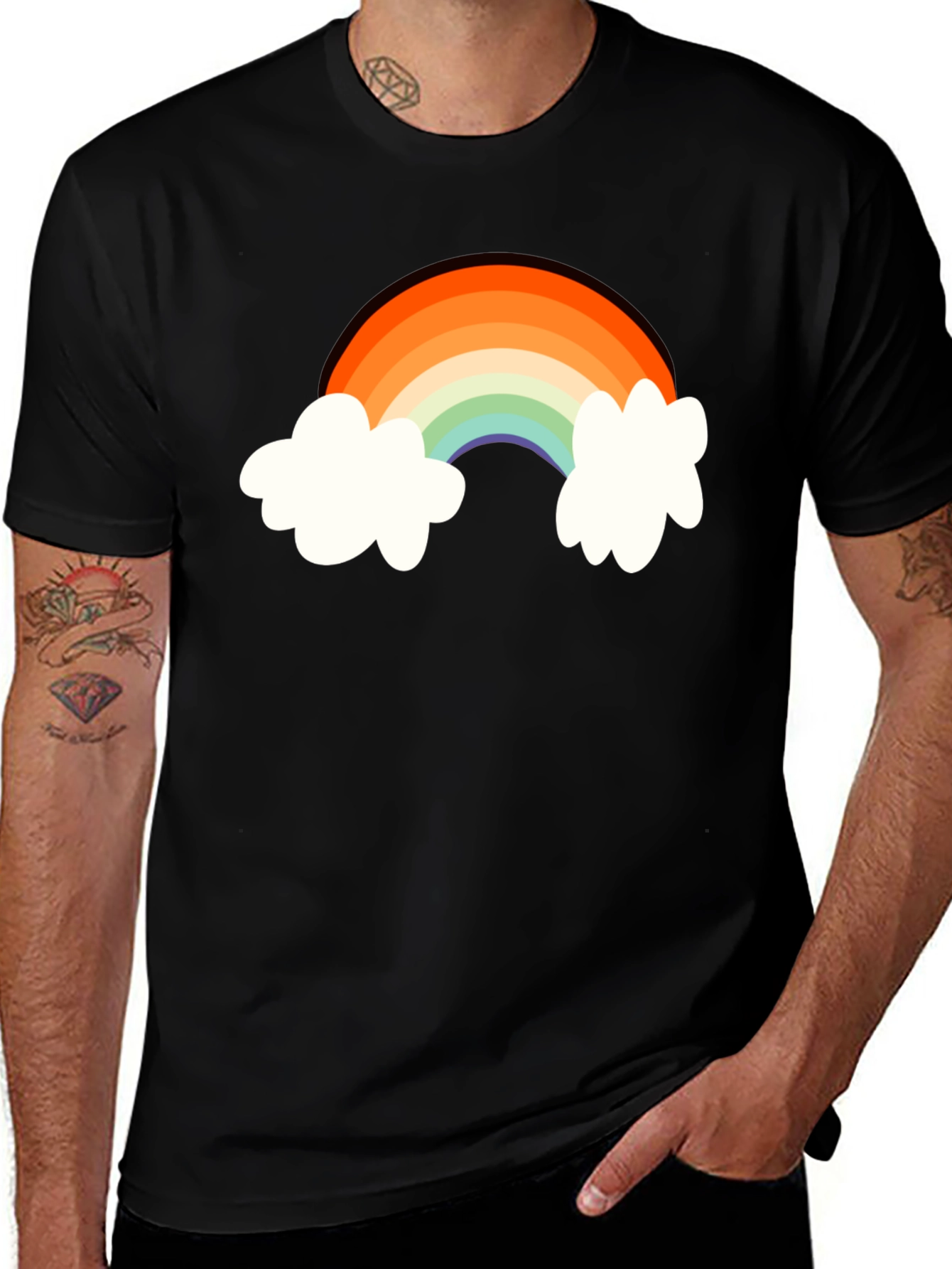 Rainbow Cloud Graphic Tee - Black Cotton Comfort