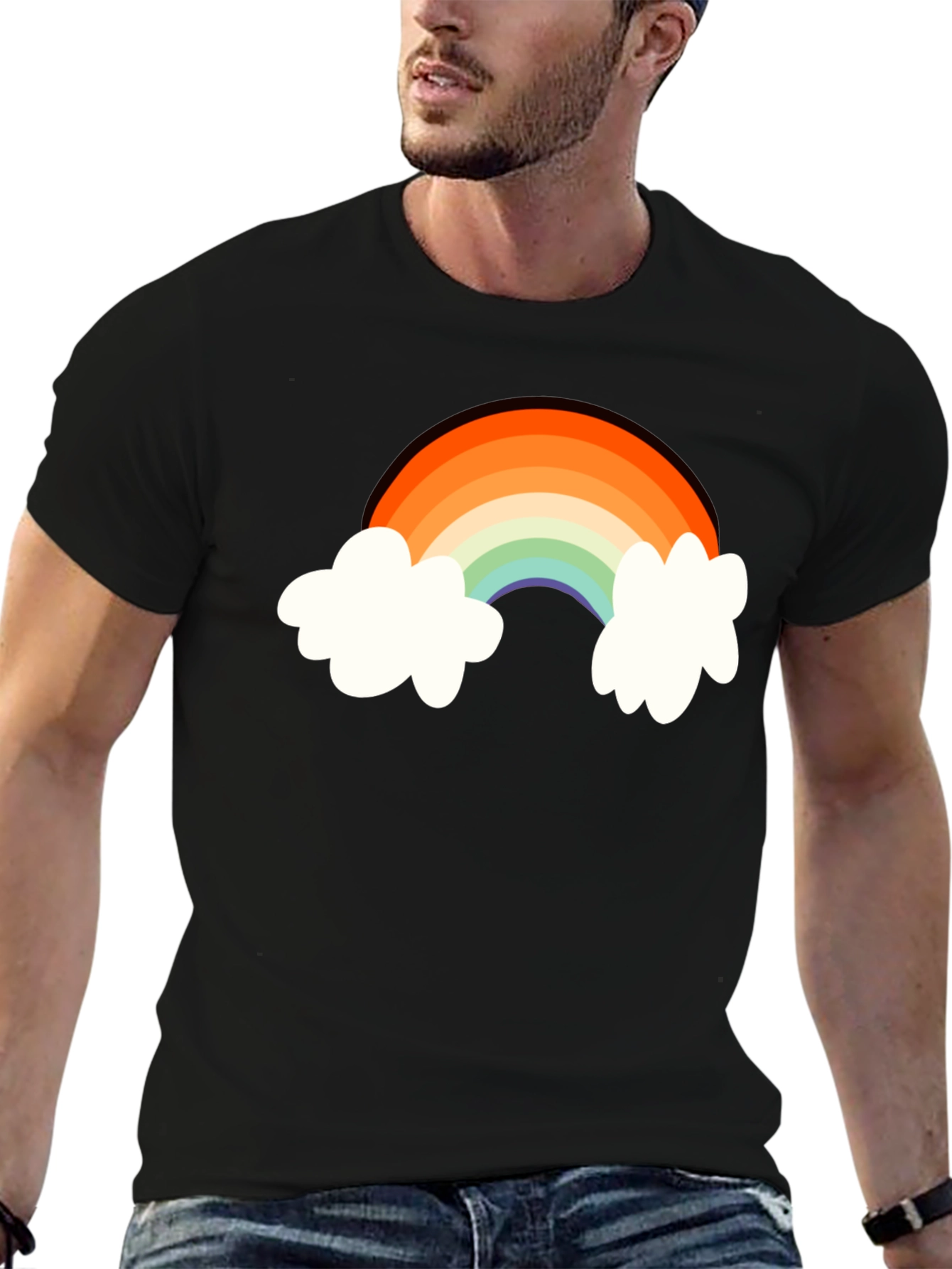 Rainbow Cloud Graphic Tee - Black Cotton Comfort