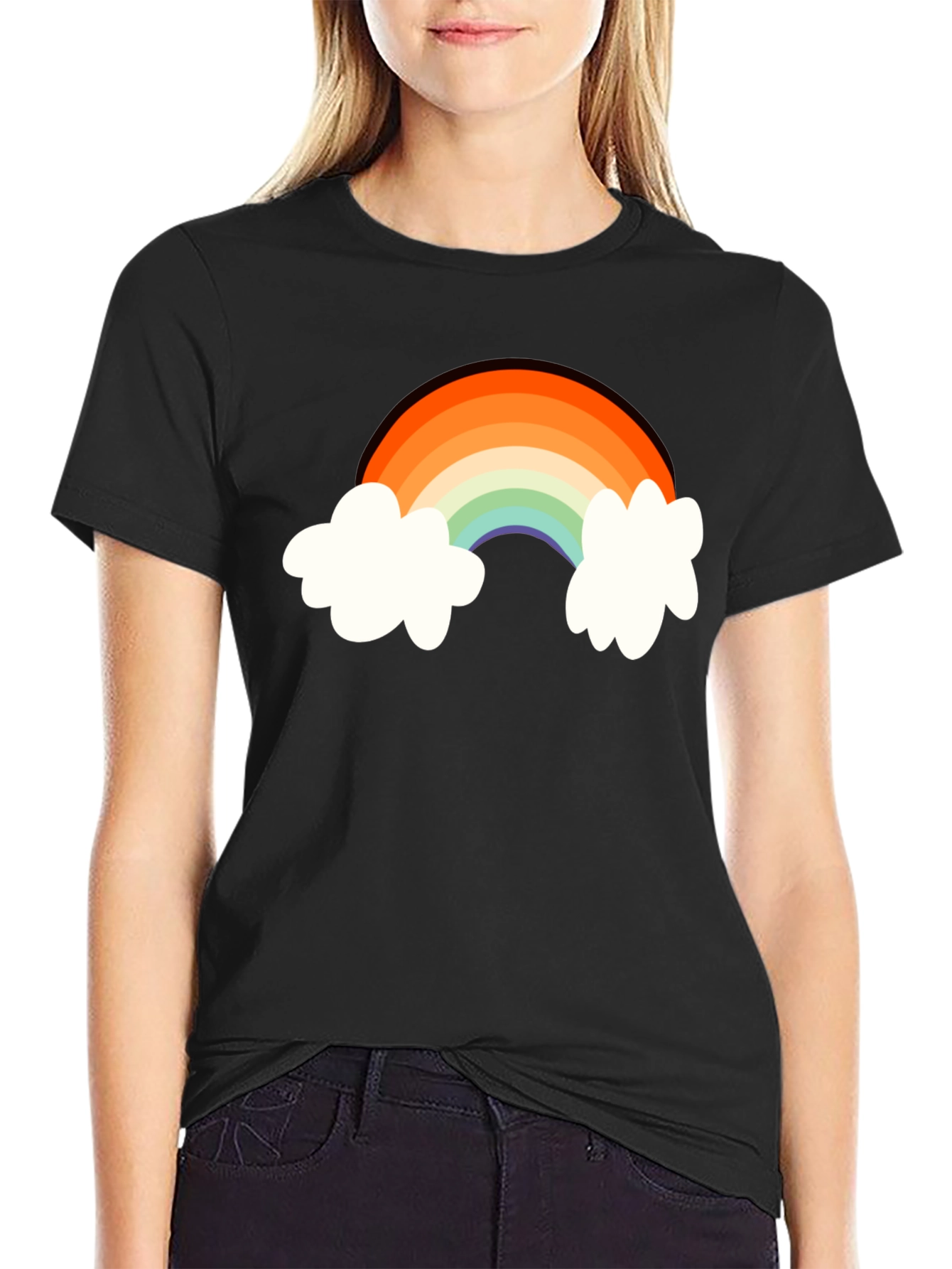 Rainbow Cloud Graphic Tee - Black Cotton Comfort