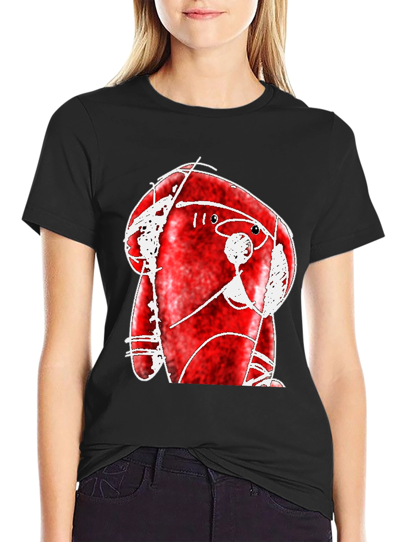 Abstract Red Creature Black T-Shirt