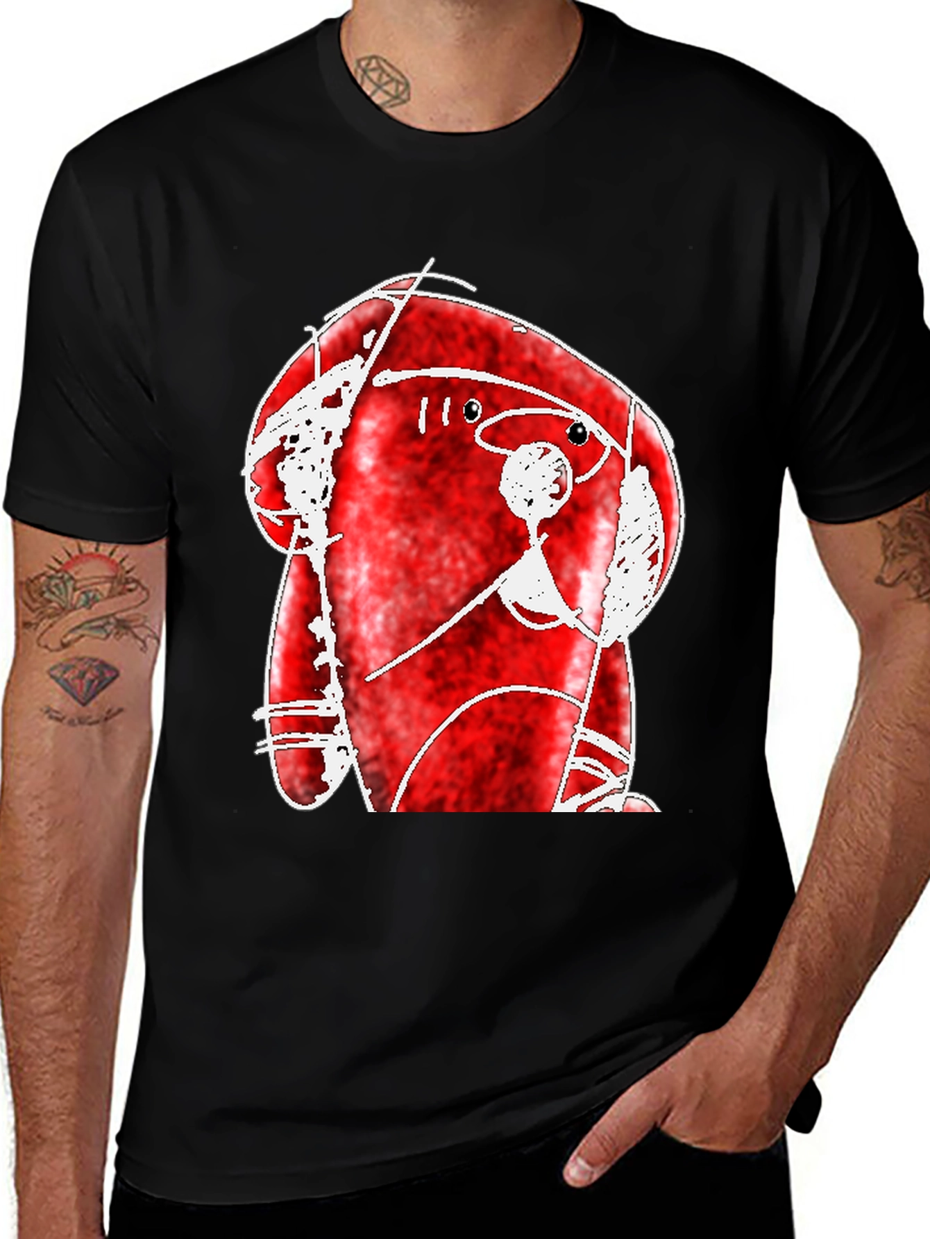 Abstract Red Creature Black T-Shirt