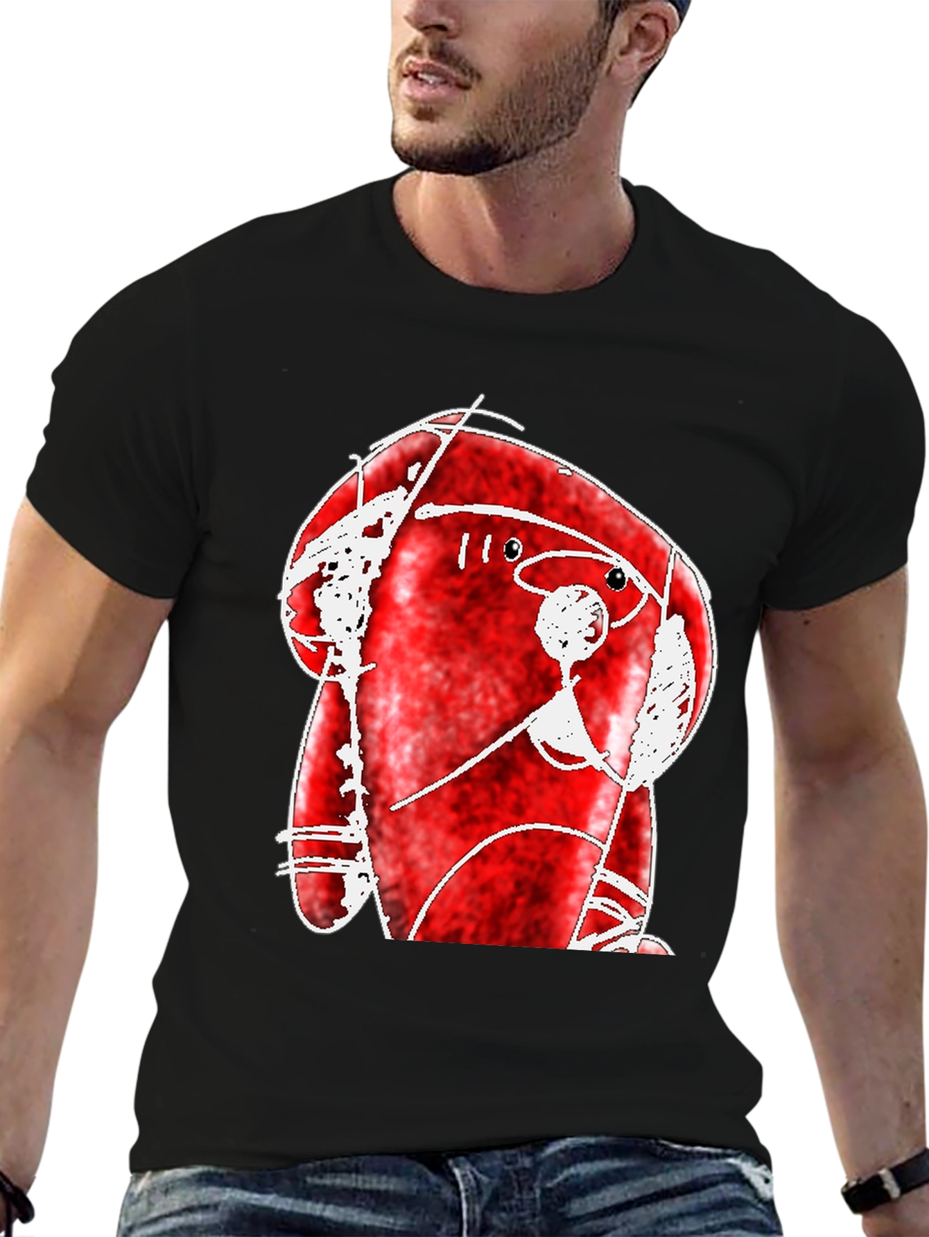 Abstract Red Creature Black T-Shirt