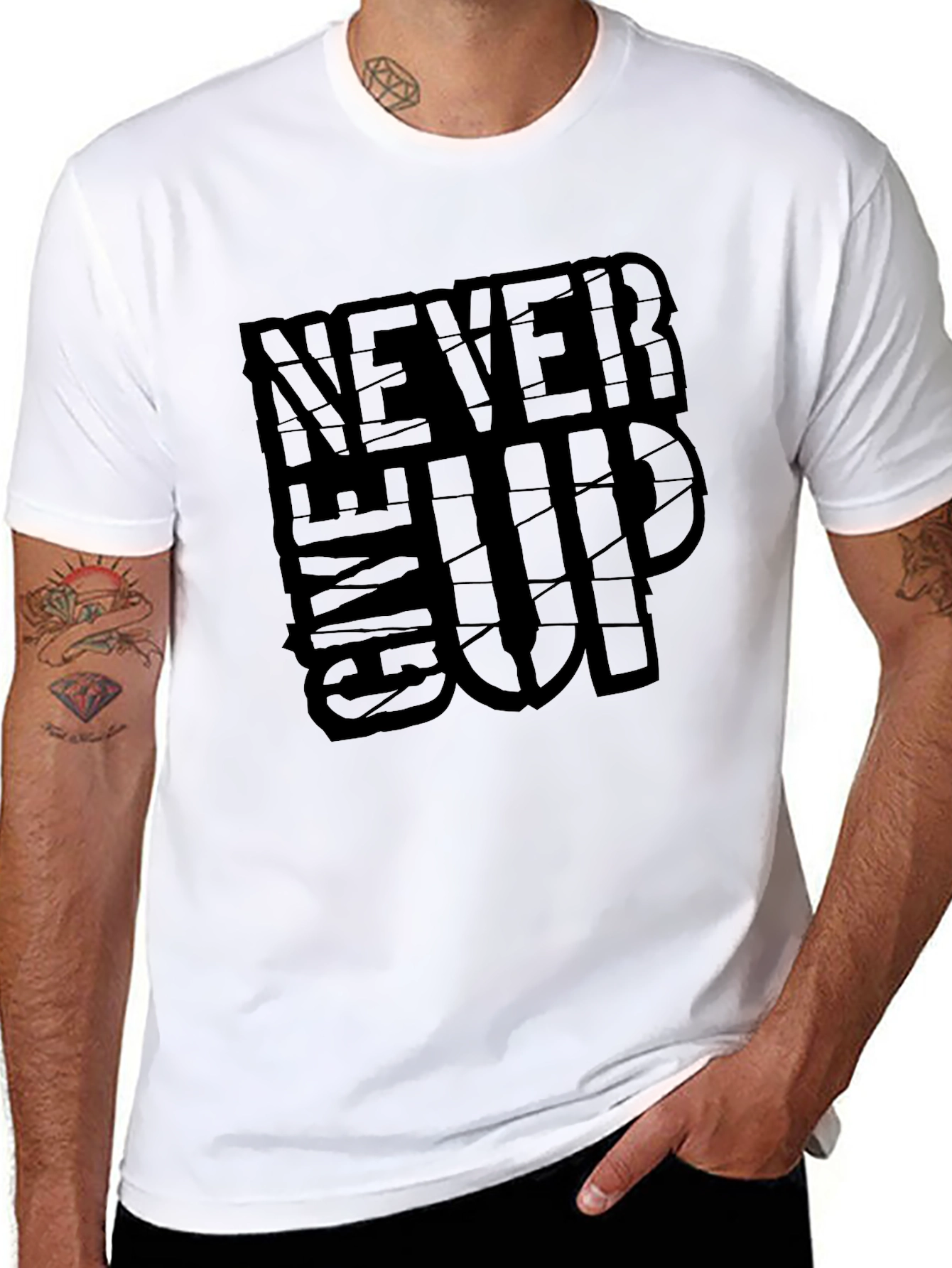 Never Give Up Graphic Print Black T-Shirt