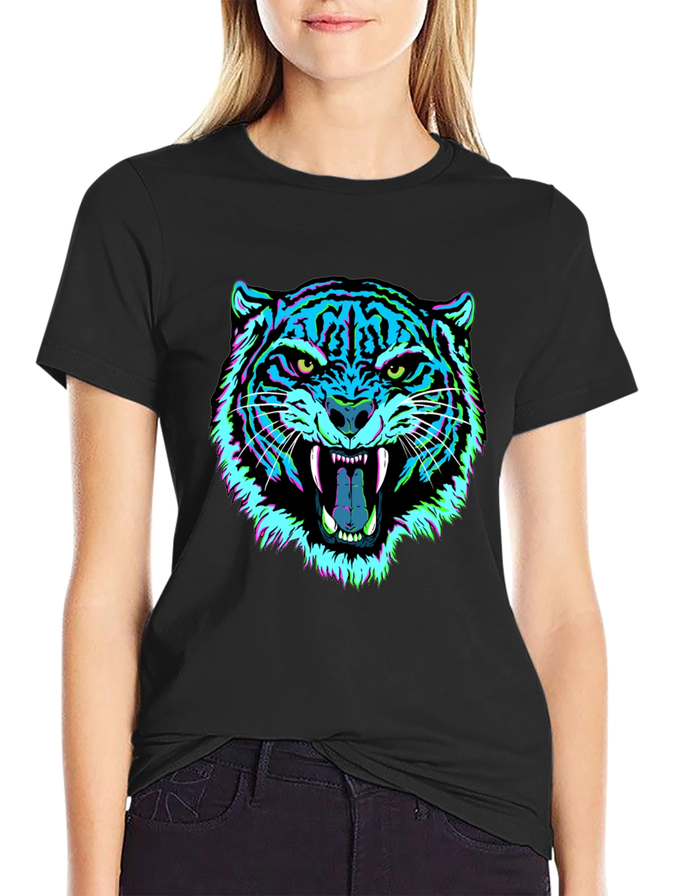 Vibrant Tiger Graphic Tee - Mens Black T-Shirt