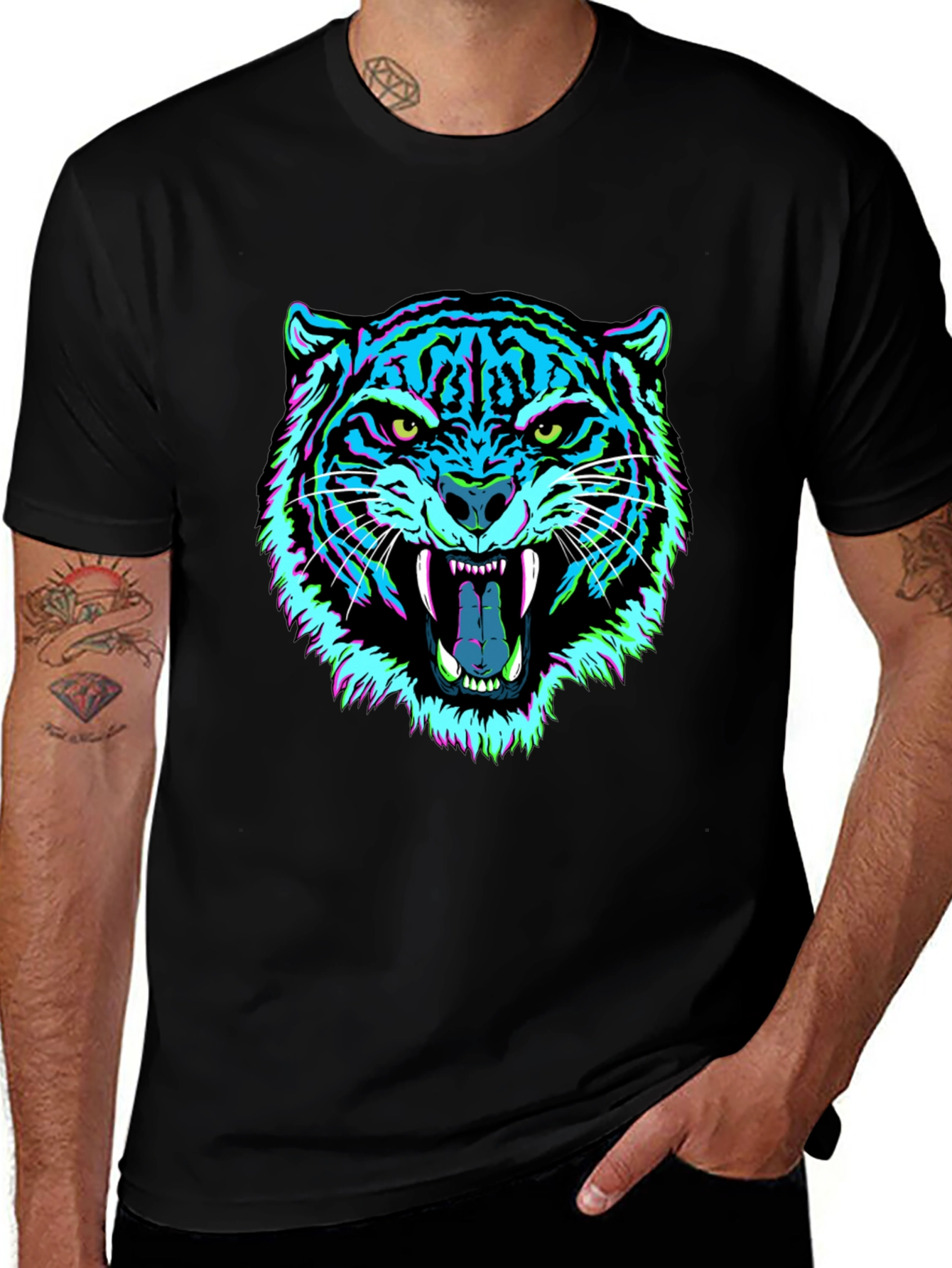 Vibrant Tiger Graphic Tee - Mens Black T-Shirt