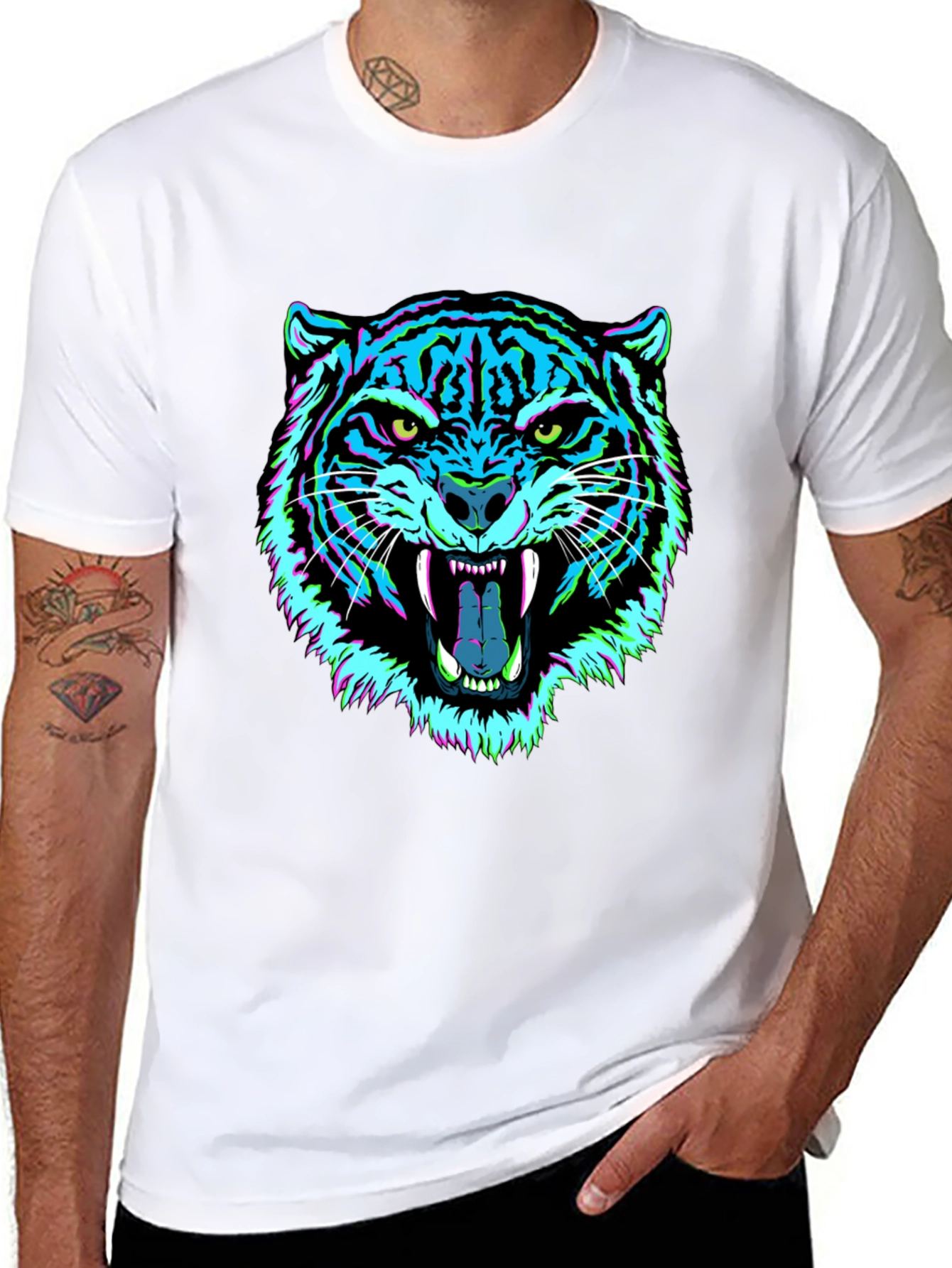 Vibrant Tiger Graphic Tee - Mens Black T-Shirt
