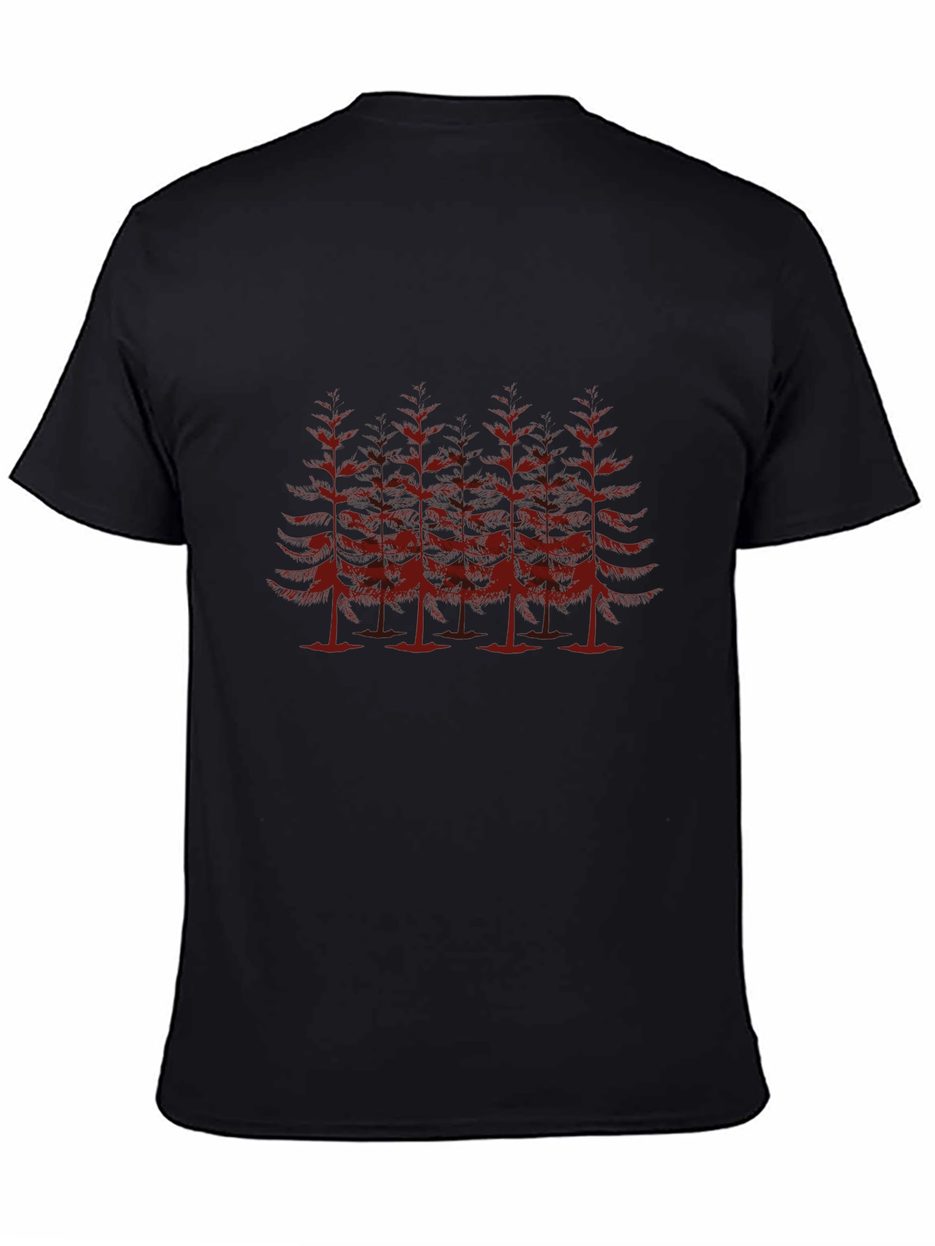 Mens Black T-Shirt with Red Pine Tree Design