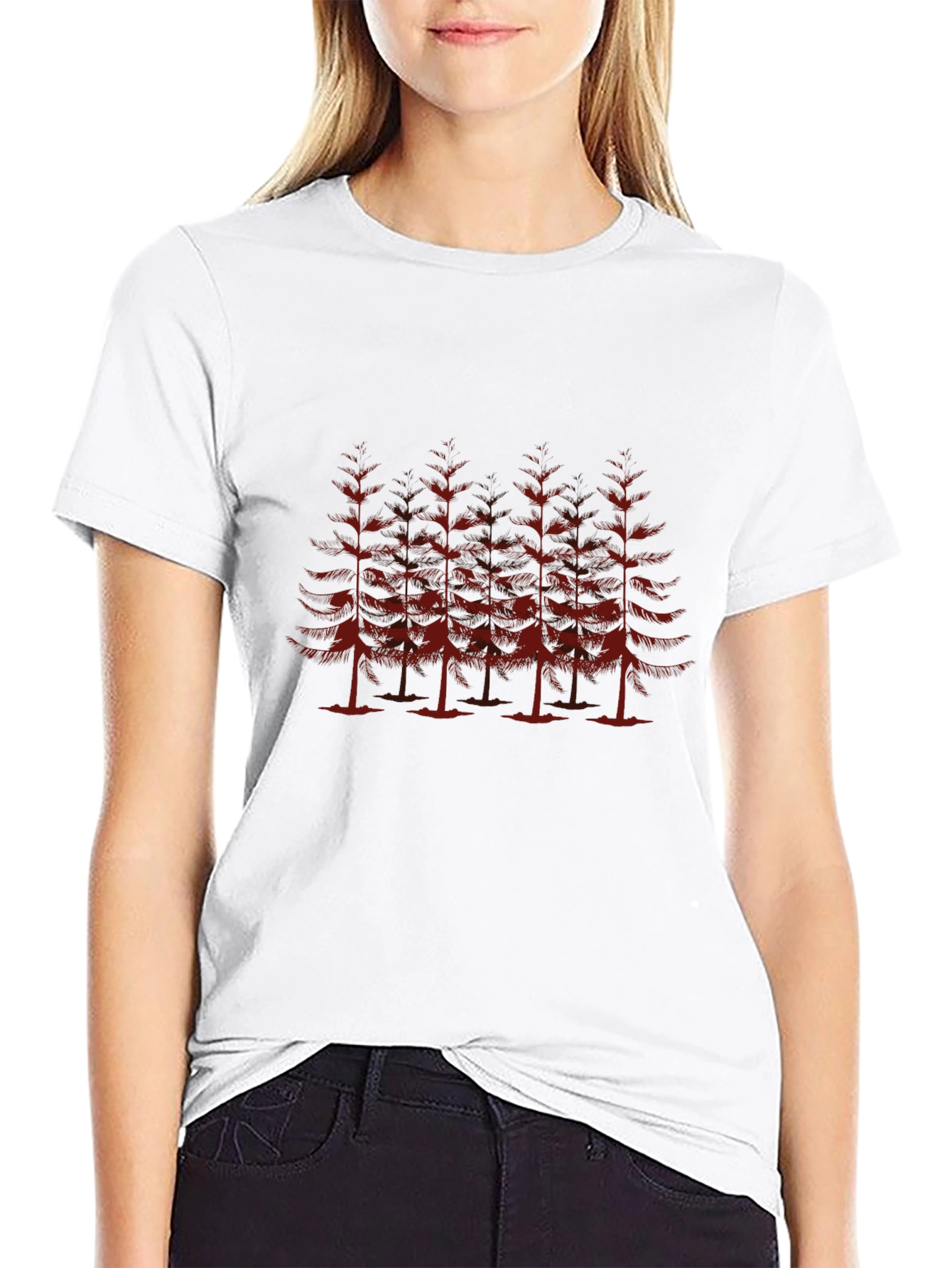 Mens Black T-Shirt with Red Pine Tree Design